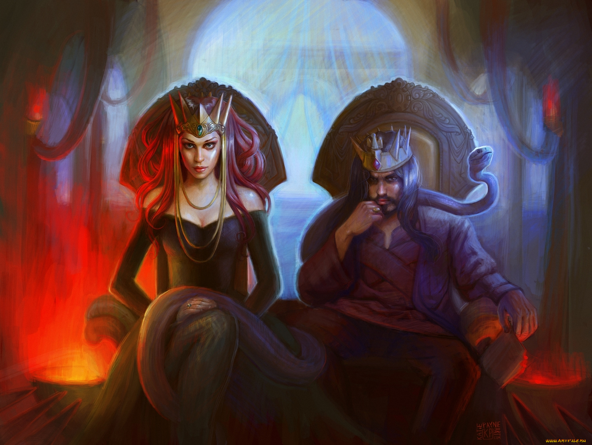 фэнтези, люди, удав, змея, короны, троны, королева, король
