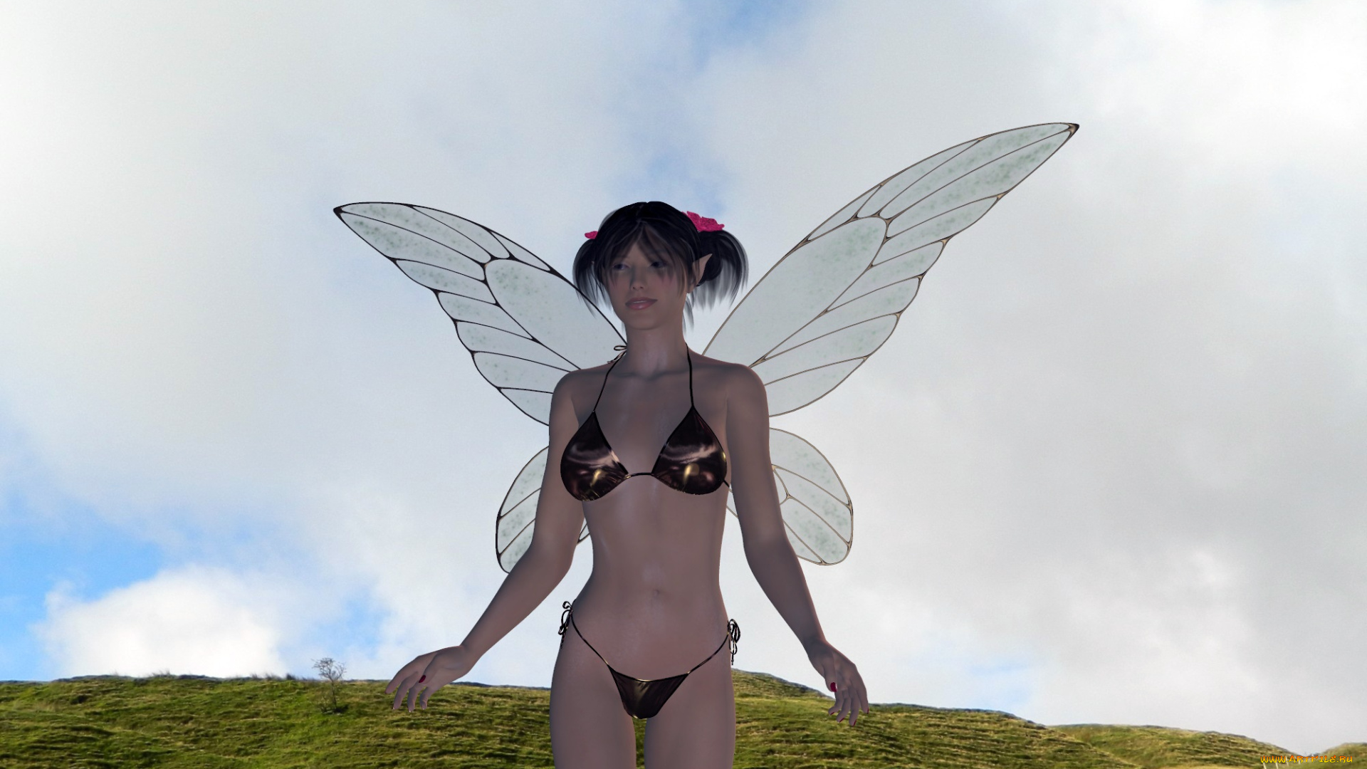 3д, графика, эльфы, , elves, взгляд, фея, улыбка, фон, крылья