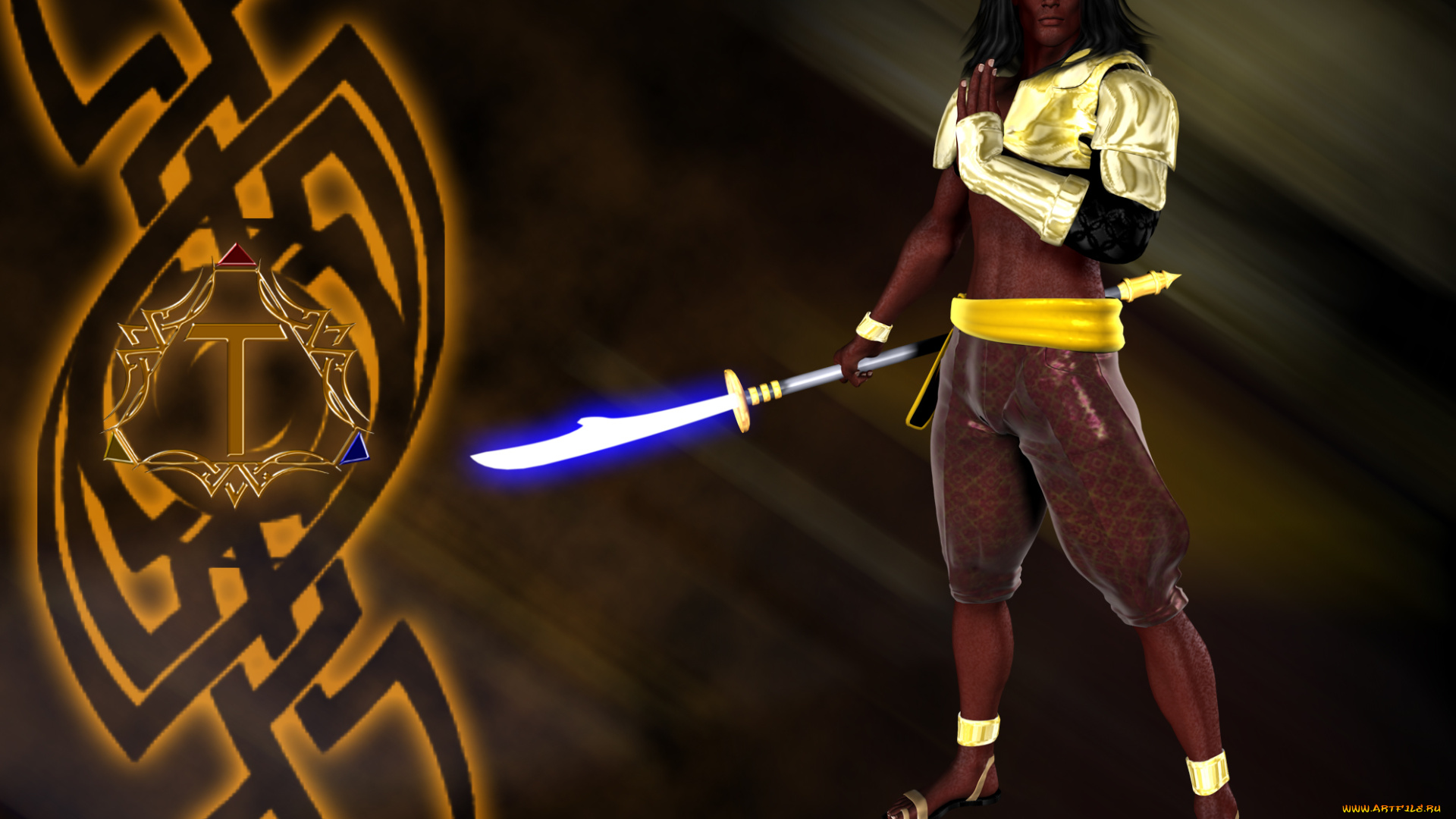 3д, графика, фантазия, , fantasy, фон, символ, меч, взгляд, мужчина