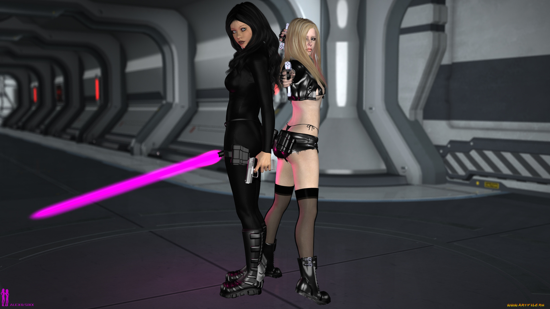 3д, графика, фантазия, , fantasy, оружие, взгляд, девушки, фон