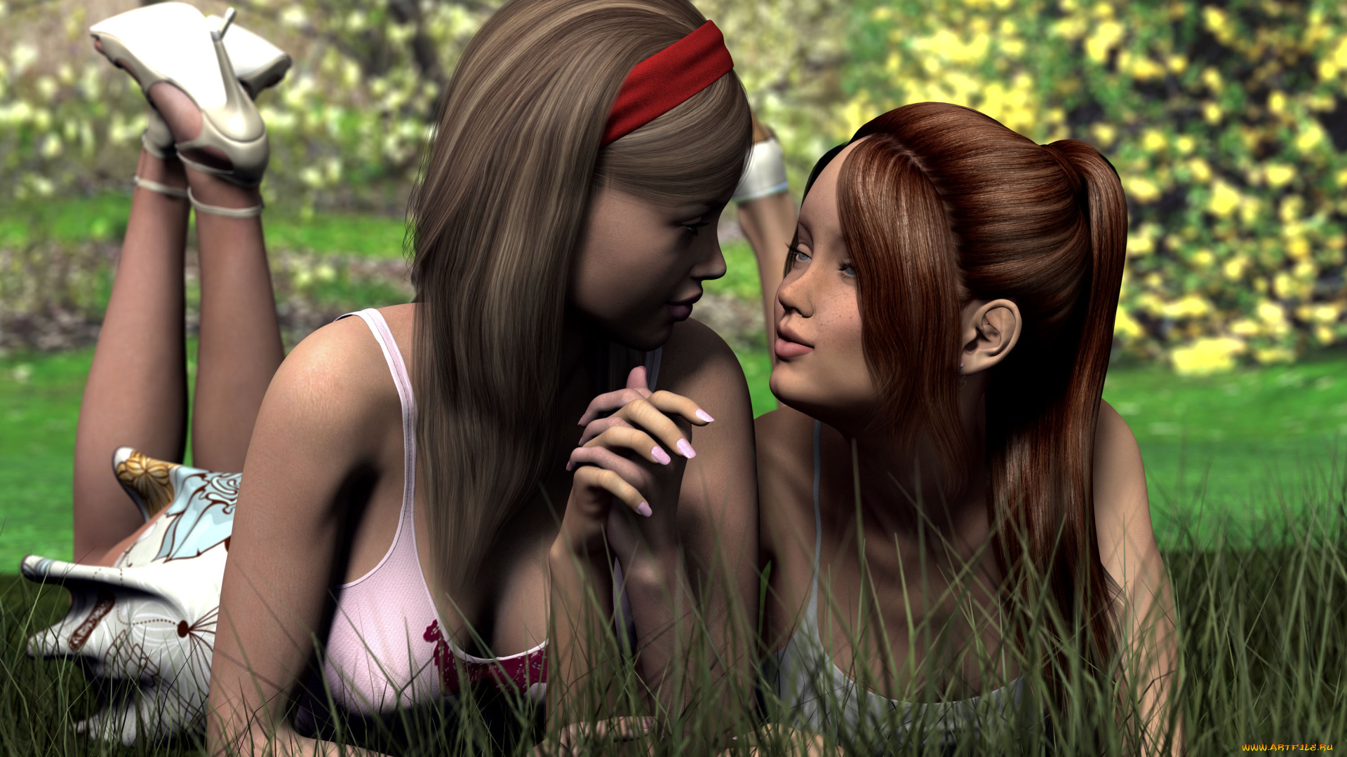 3д, графика, люди, , people, лето, фон, девушки, взгляд