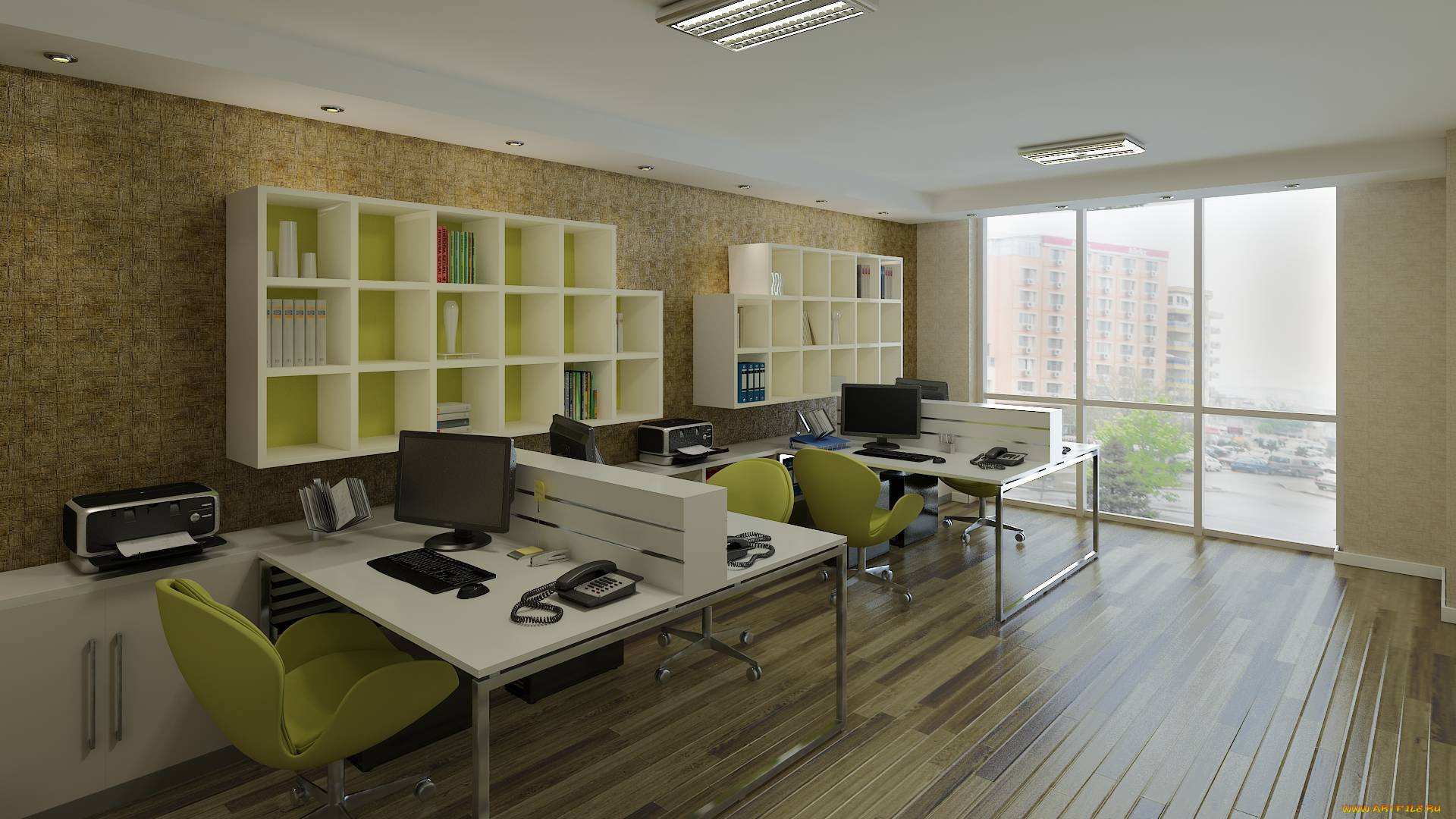 3д, графика, реализм, , realism, полки, офис, стулья, столы, дизайн