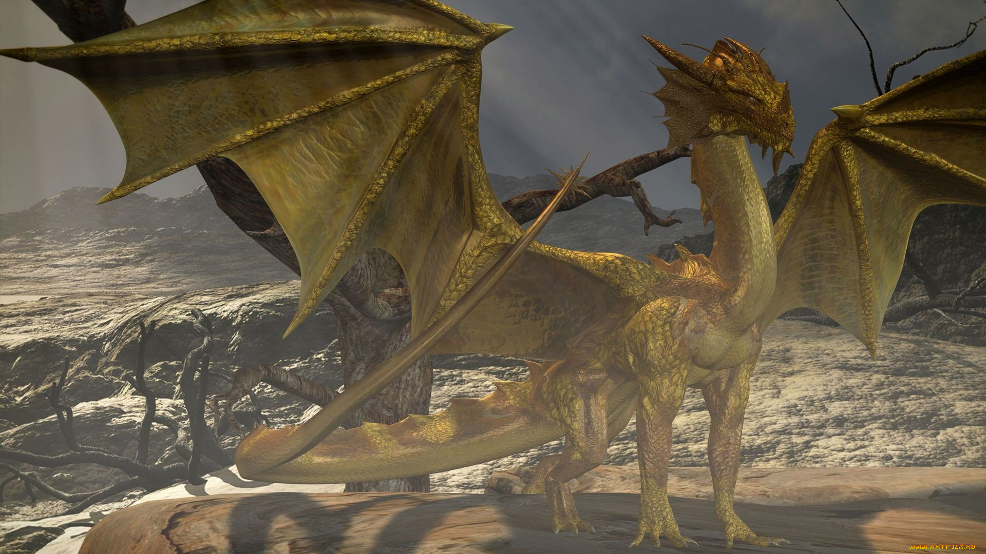 3д, графика, существа, , creatures, крылья, горы, дракон