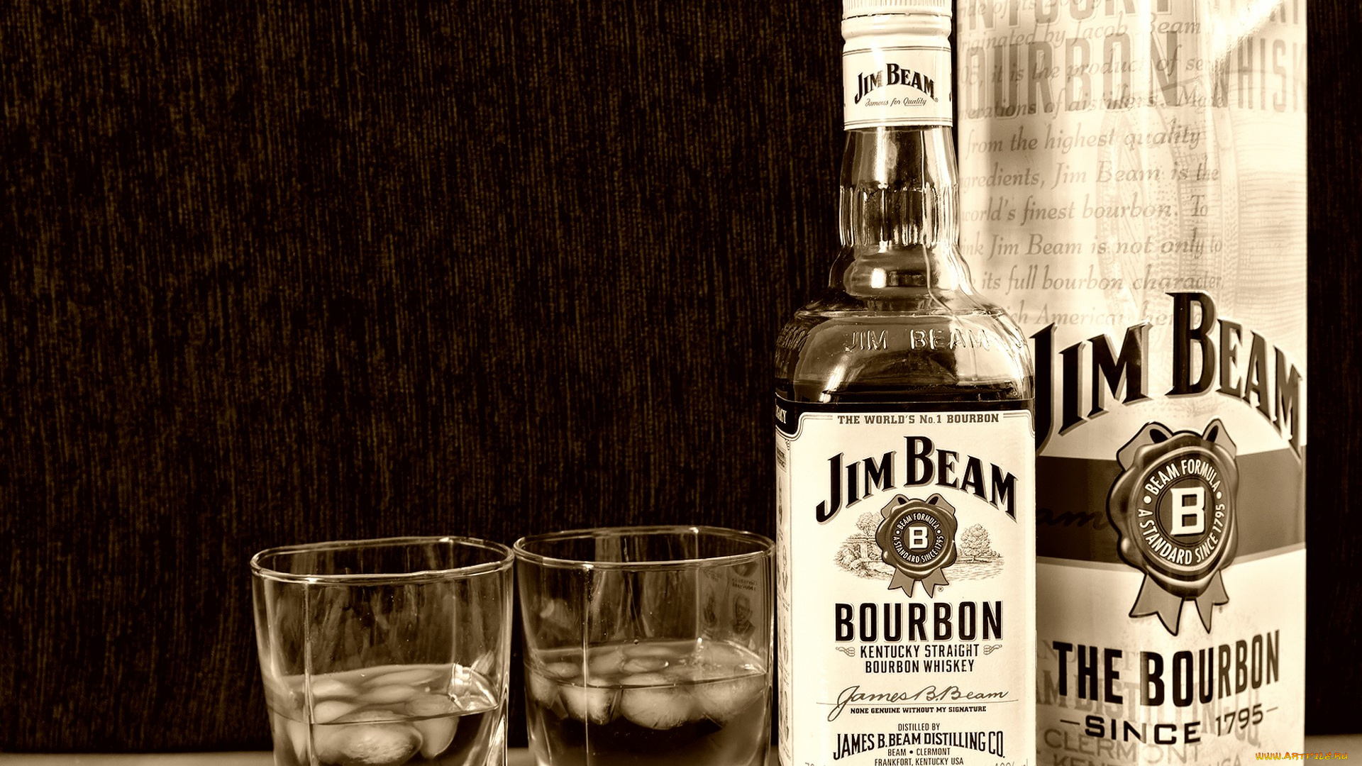 jim, beam, бренды, лед, виски, бокалы, бутылка