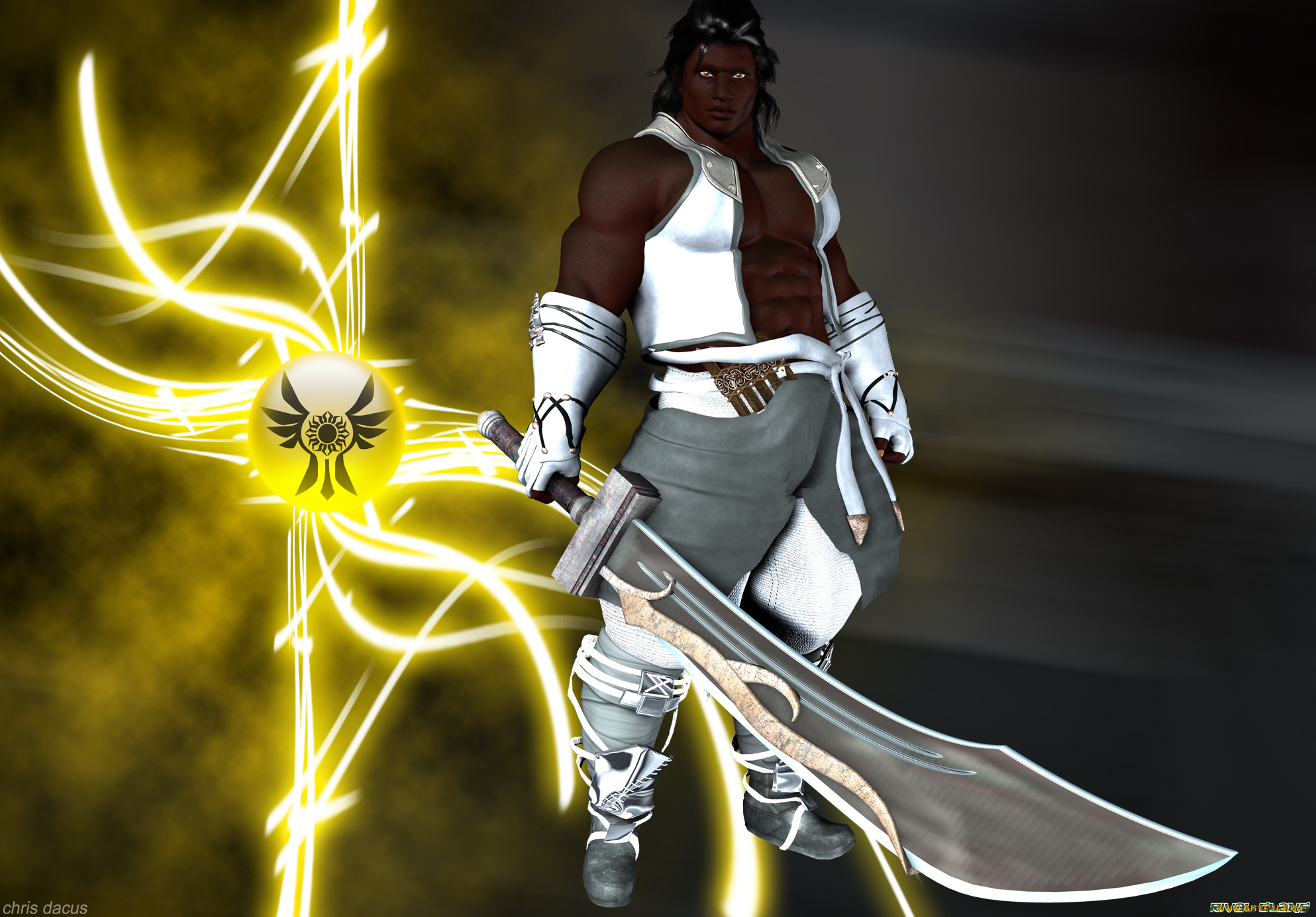 3д, графика, фантазия, , fantasy, символ, меч, фон, взгляд, мужчина