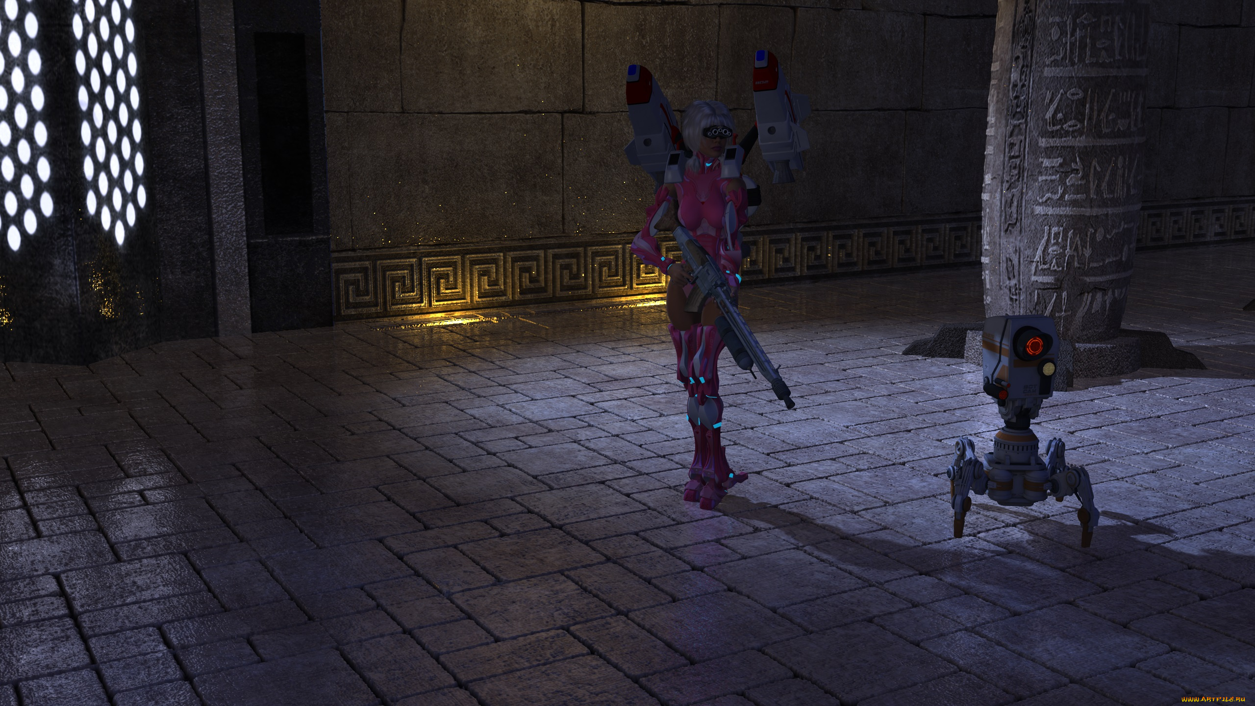 3д, графика, _science, fiction, робот, фон, взгляд, девушка