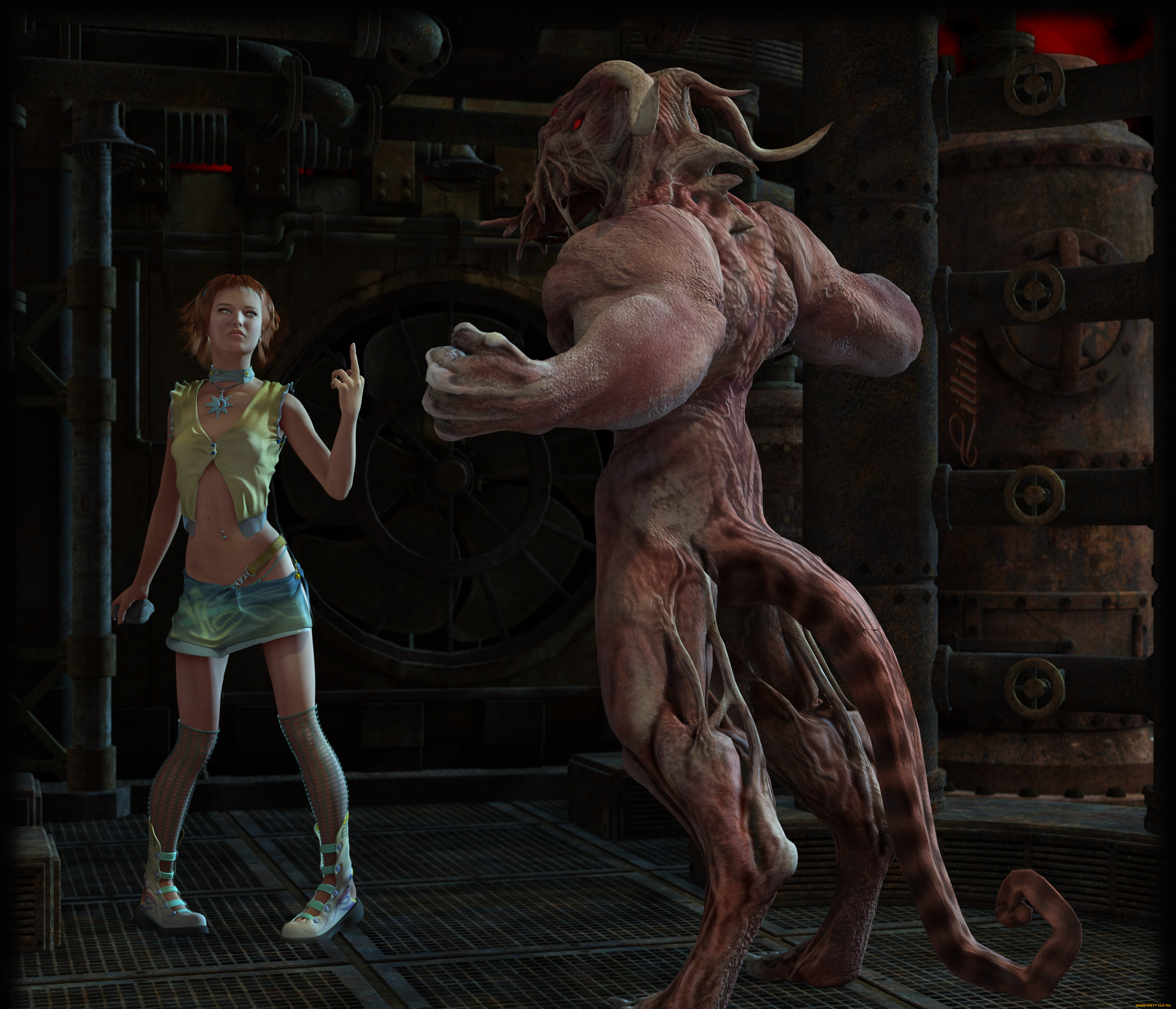 3д, графика, фантазия, , fantasy, существо, фон, взгляд, девушка, жест