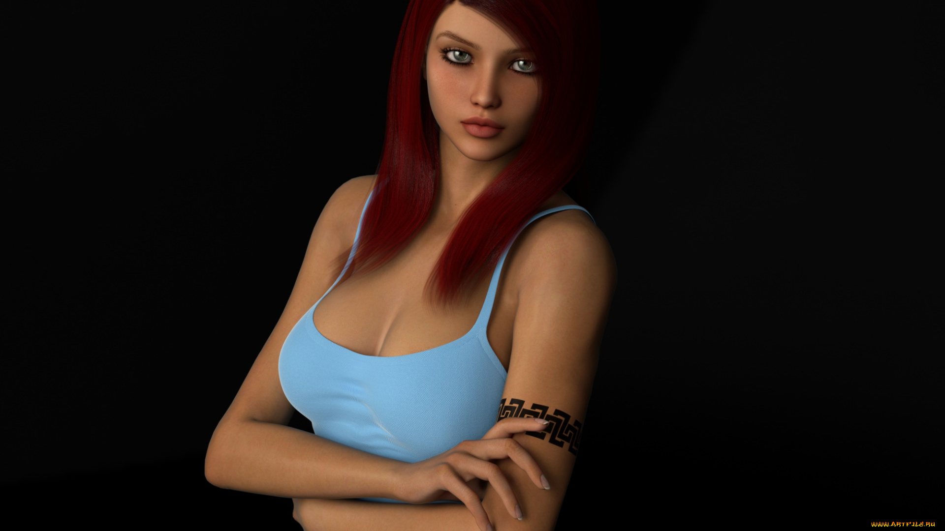 3д, графика, люди, , people, фон, взгляд, рыжая, девушка
