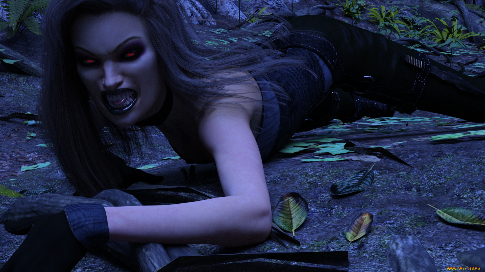 3д, графика, существа, , creatures, вампир, девушка, взгляд, фон