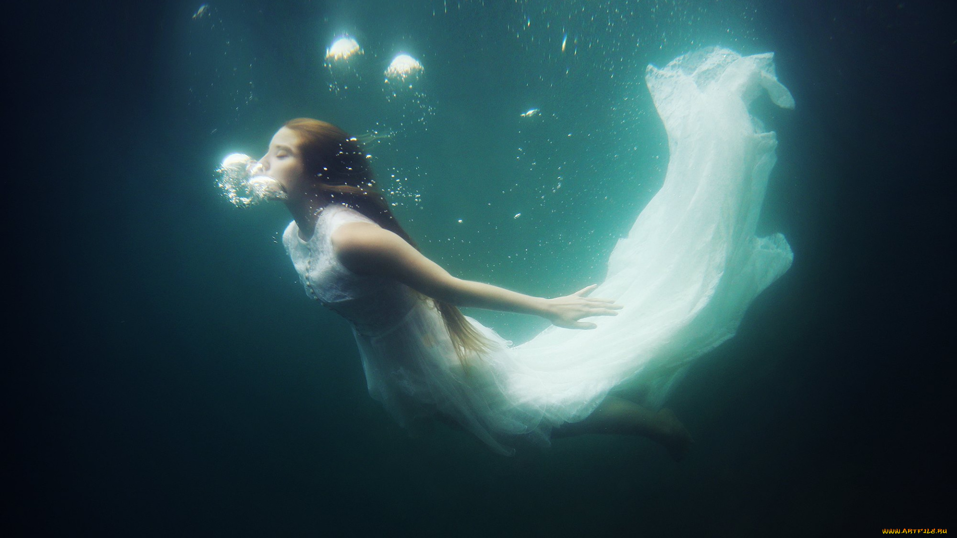 фэнтези, девушки, белое, платье, утопленница, море, русалка, под, водой, невеста