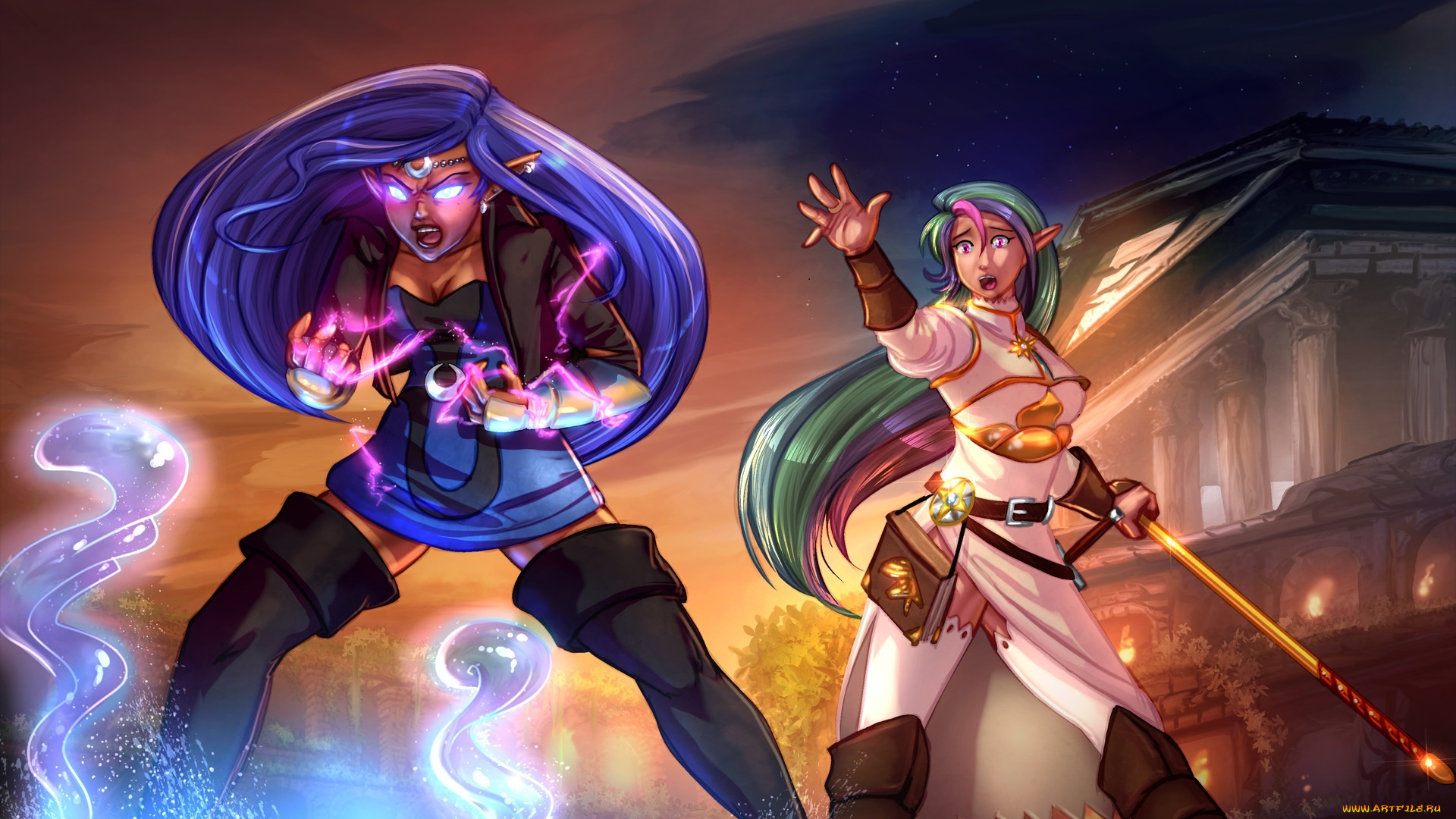 фэнтези, эльфы, магия, фон, взгляд, эльфийки