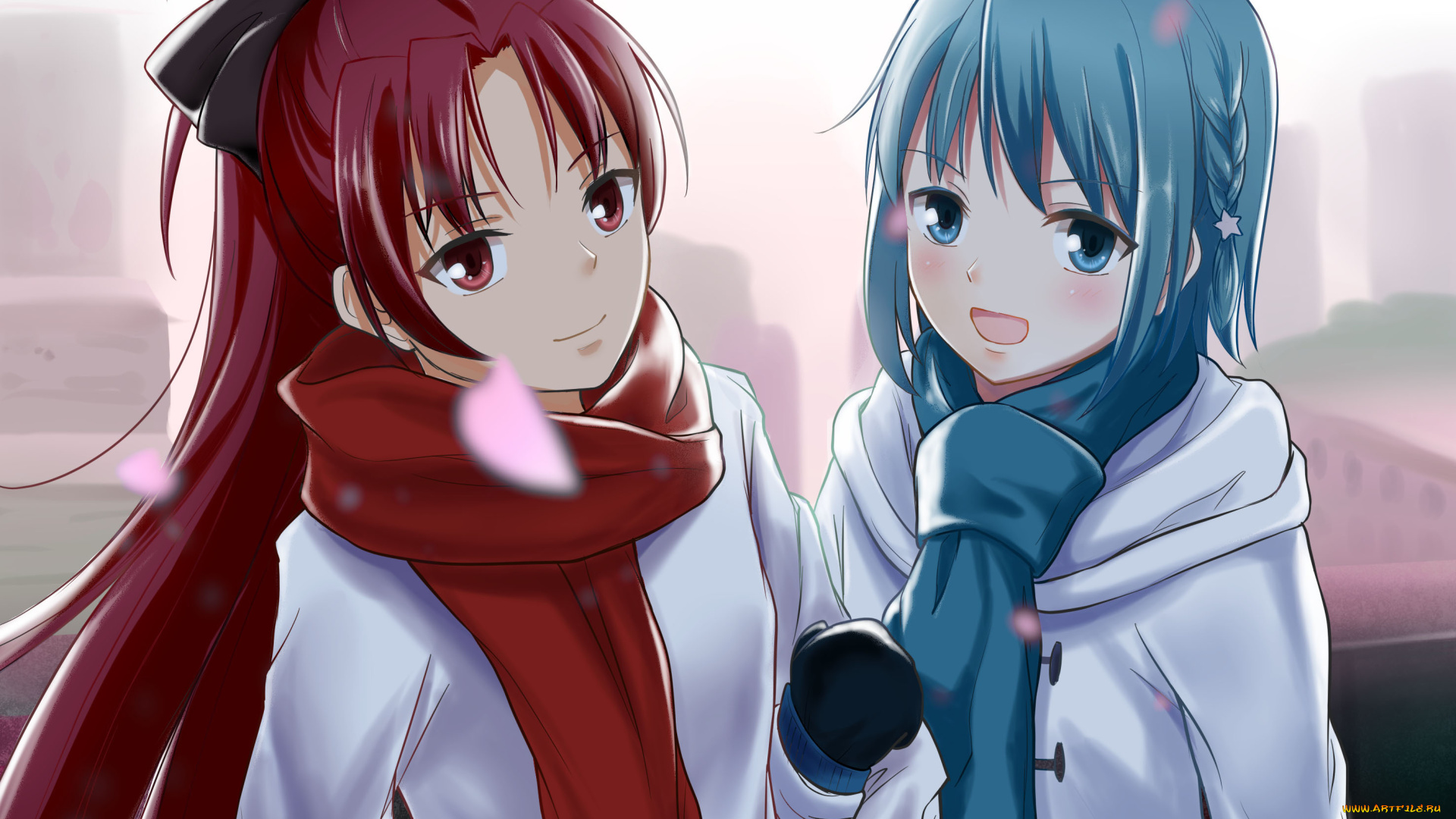 mahou, shoujo, madoka, magika, аниме, девушки, фон, взгляд