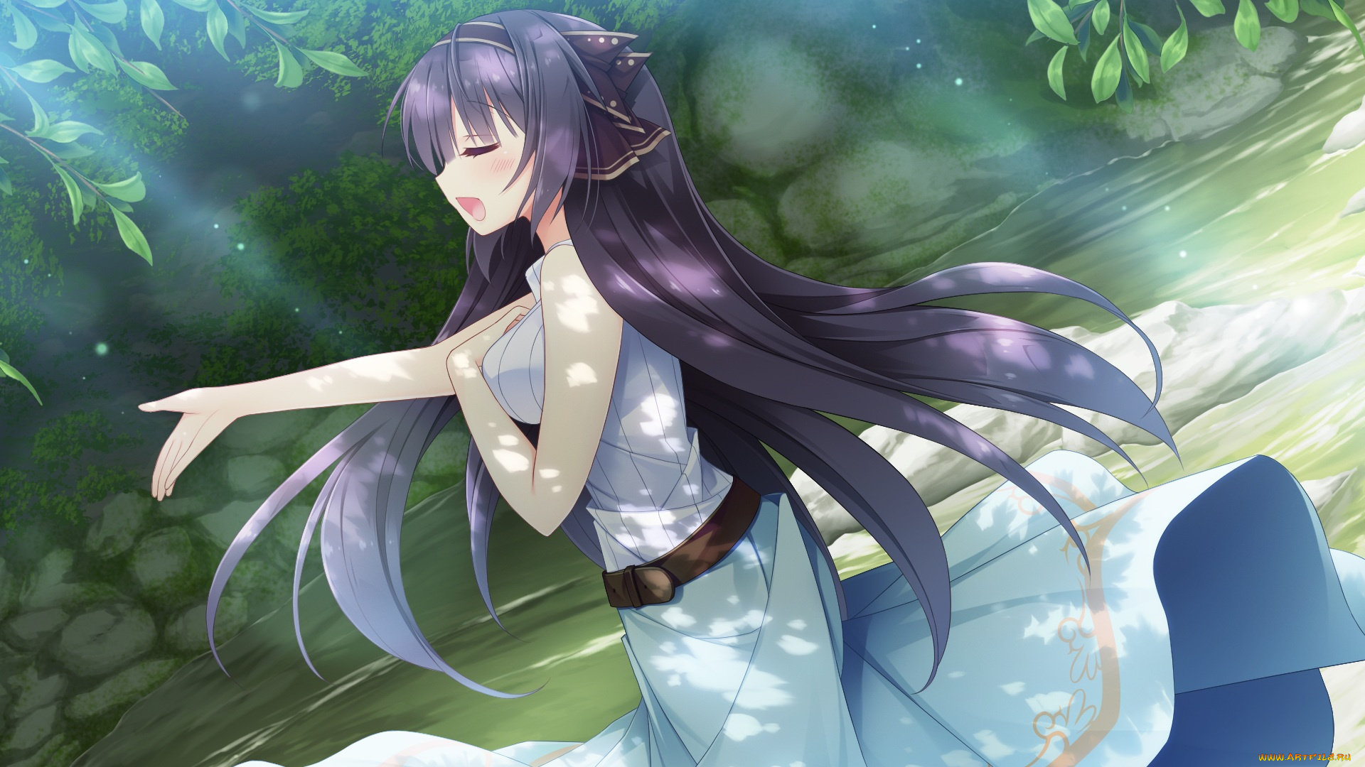 toki, mountain, tsumugu, yakusoku, аниме, девушка, взгляд, фон