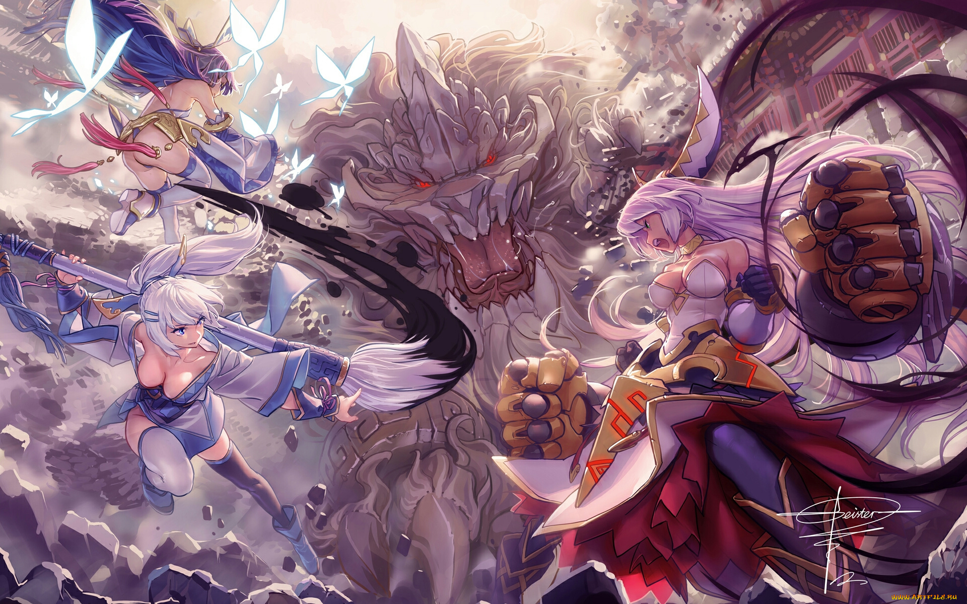 автор, , geister, аниме, животные, , существа, sangai, senki, сражение, оружие, девушки, дракон, geister