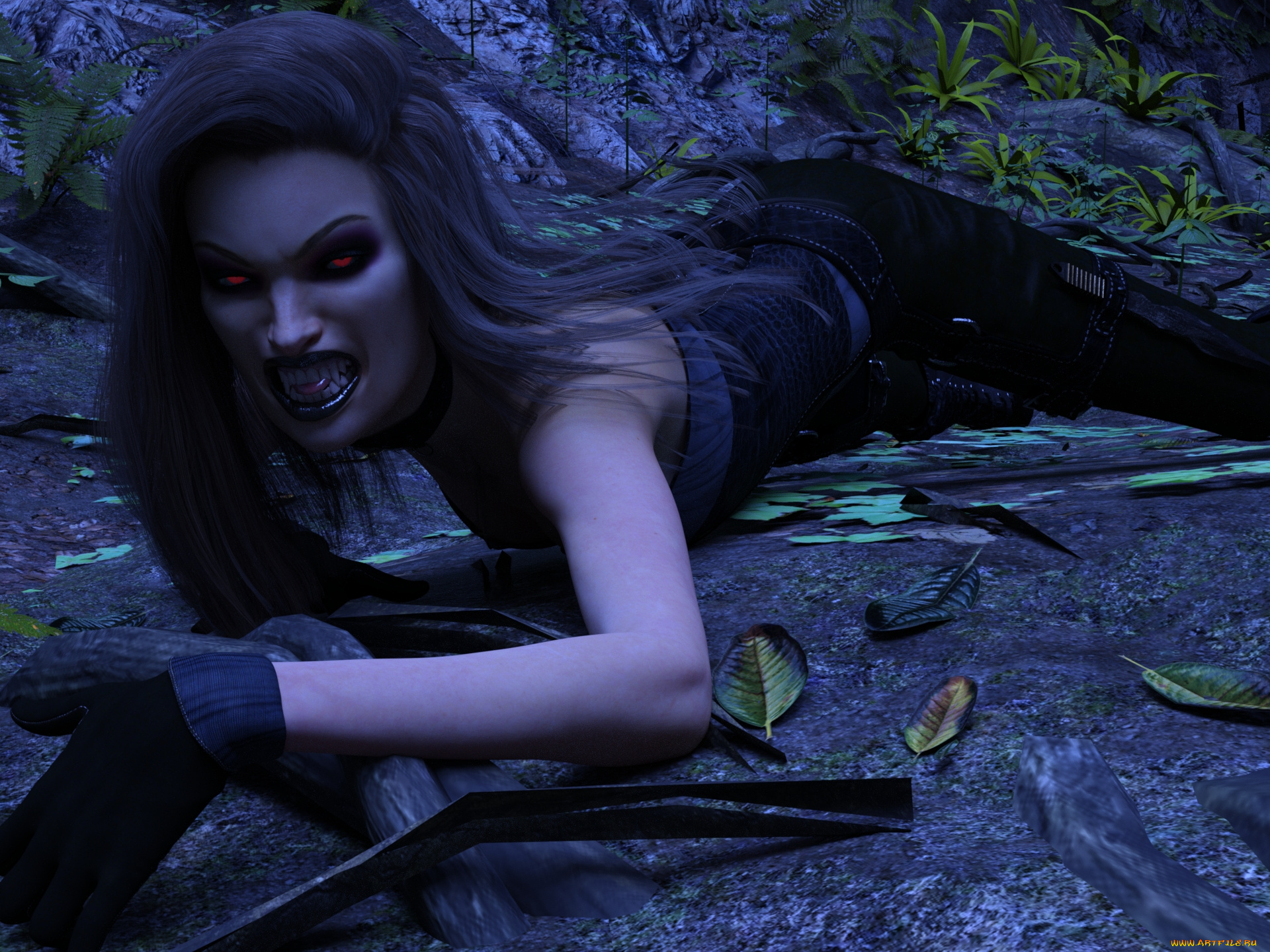 3д, графика, существа, , creatures, вампир, девушка, взгляд, фон