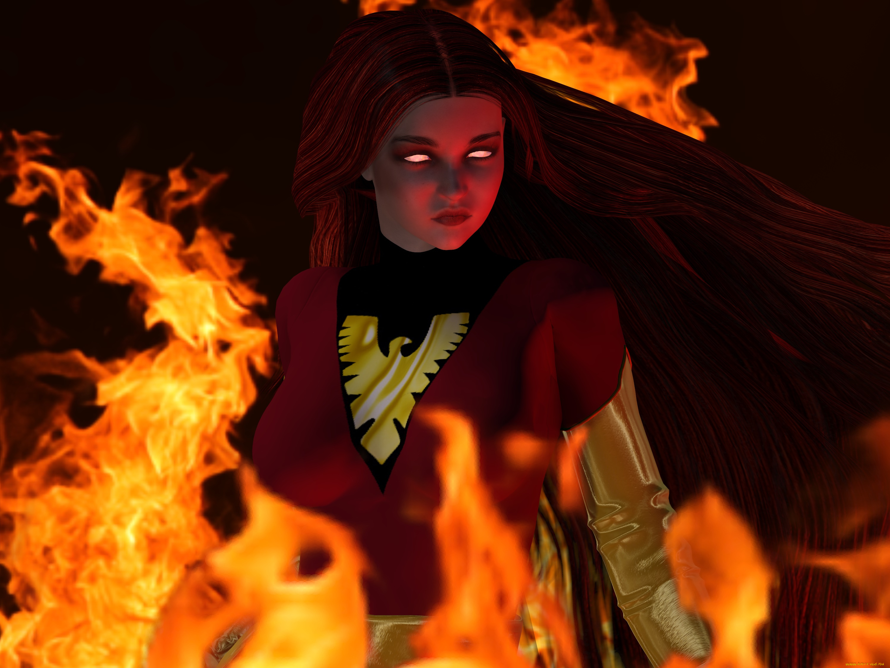 3д, графика, существа, , creatures, огонь, фон, взгляд, девушка