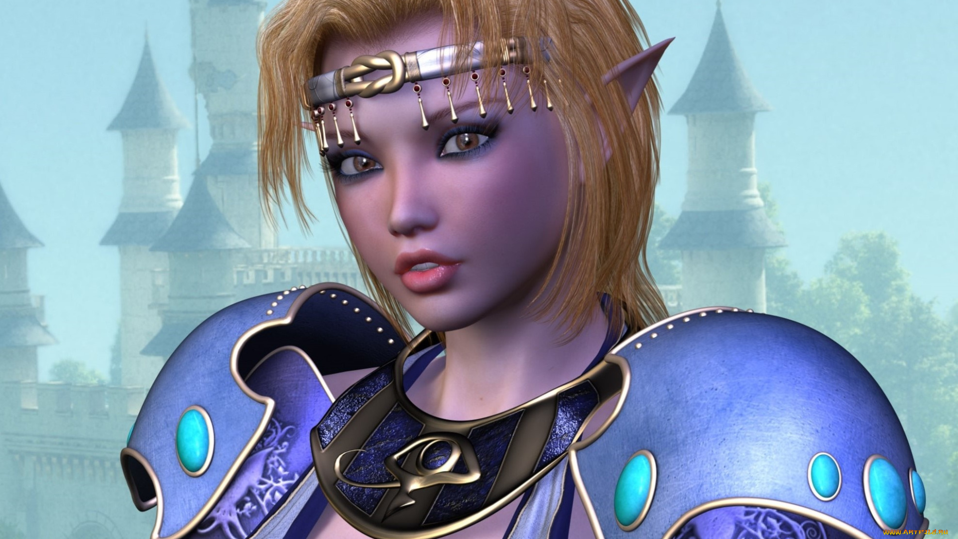 3д, графика, эльфы, , elves, фон, взгляд, эльфийка