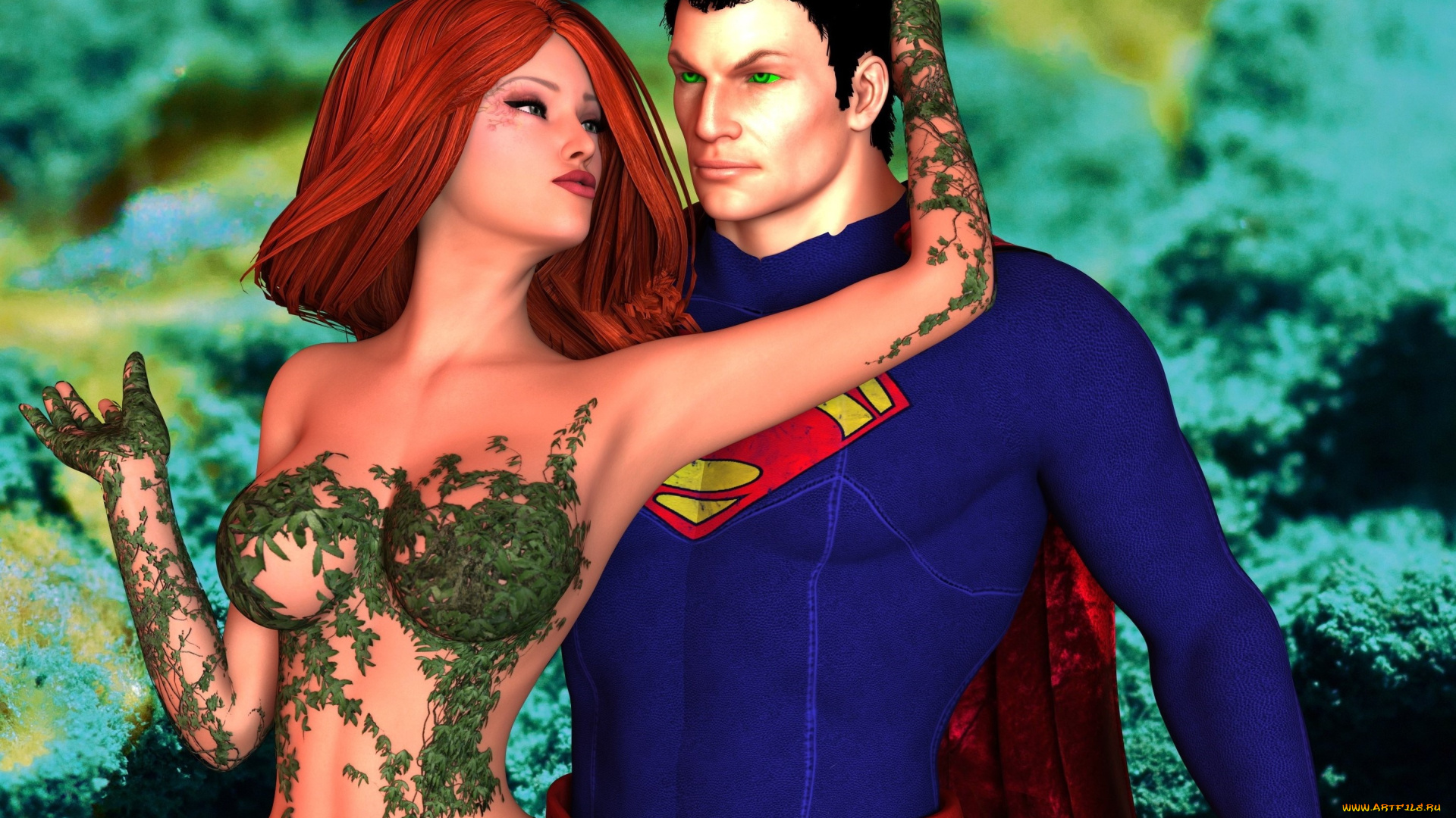 3д, графика, фантазия, , fantasy, девушка, взгляд, фон, рыжая, лесная