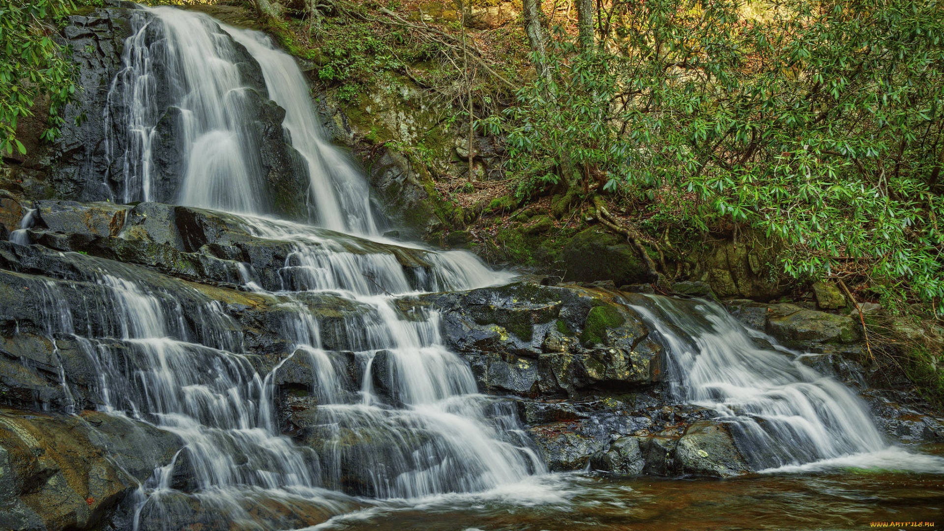 природа, водопады, поток, камни
