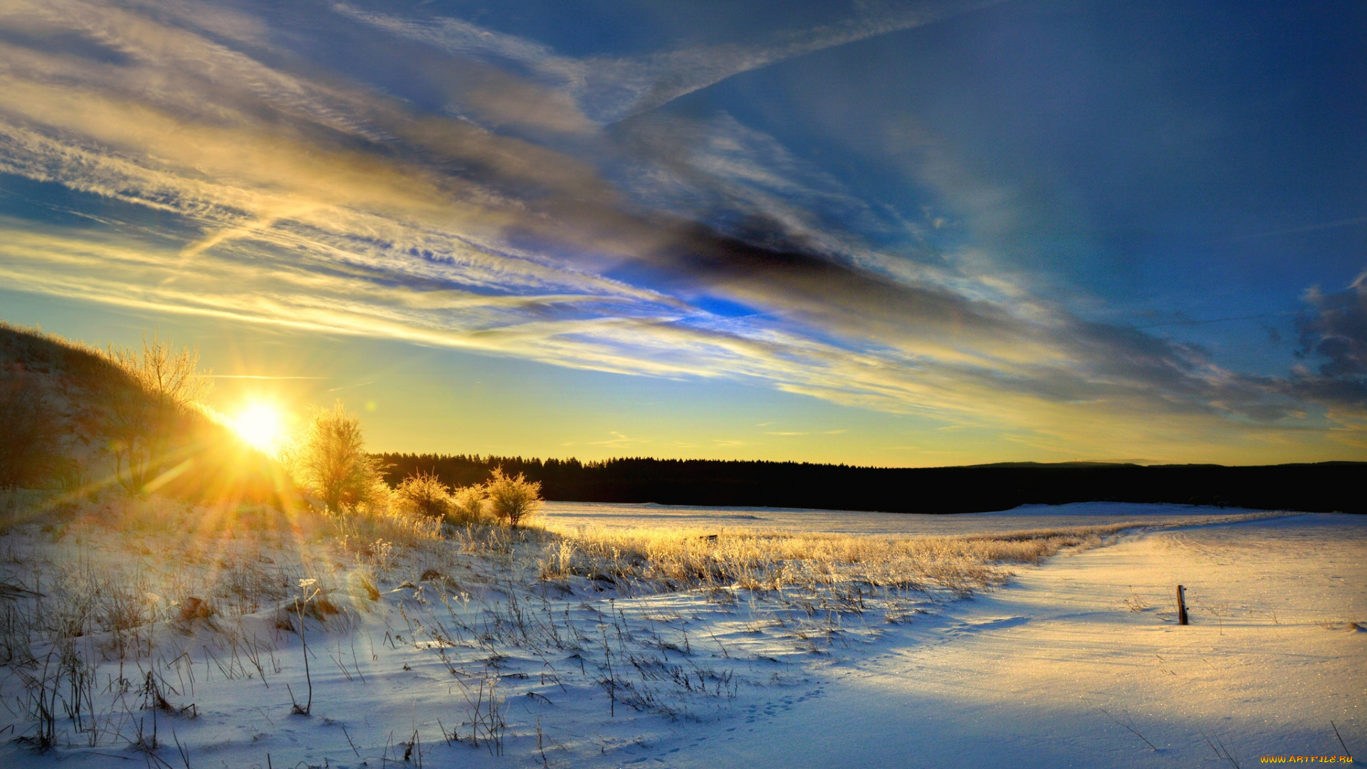 природа, зима, рассвет