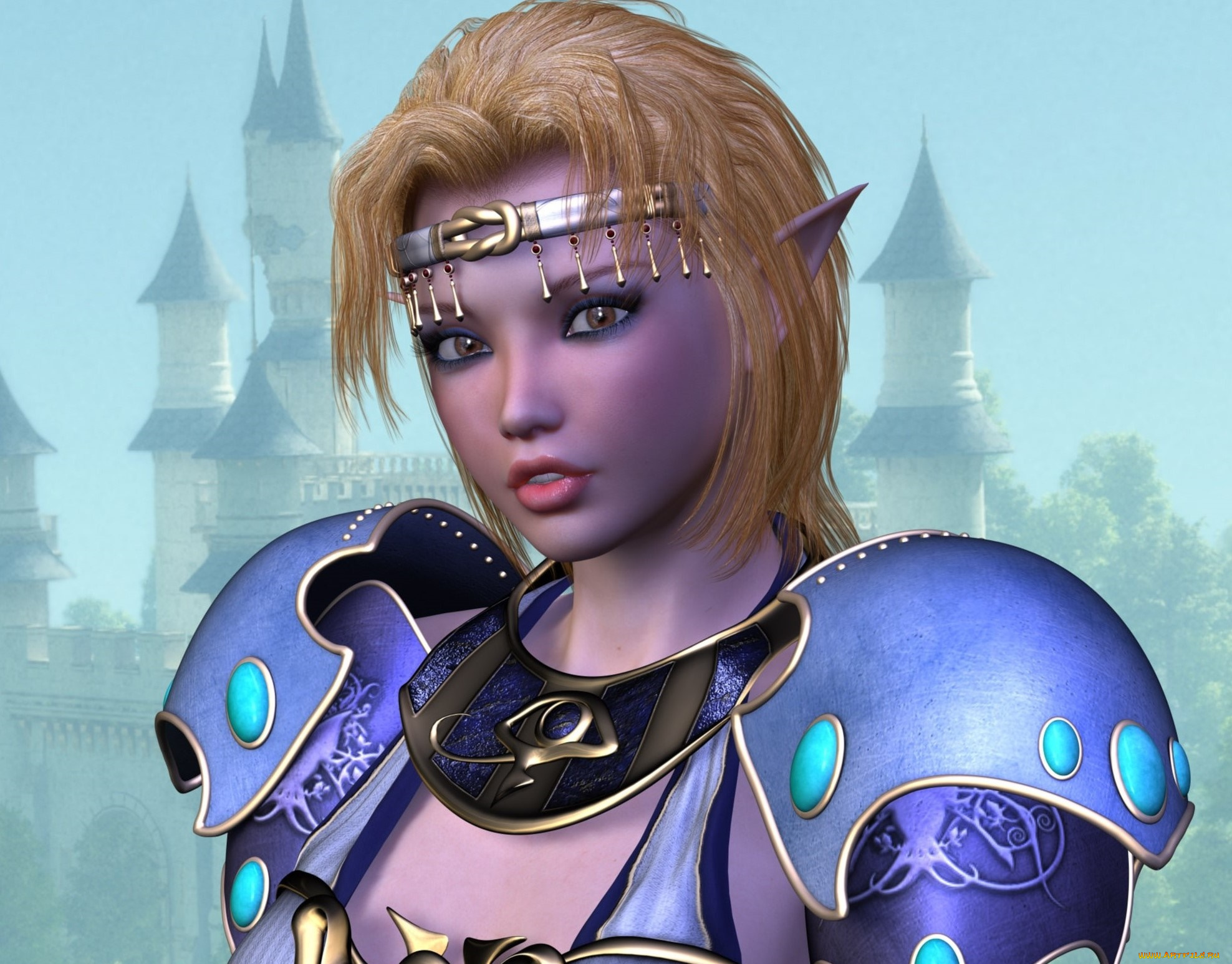 3д, графика, эльфы, , elves, фон, взгляд, эльфийка