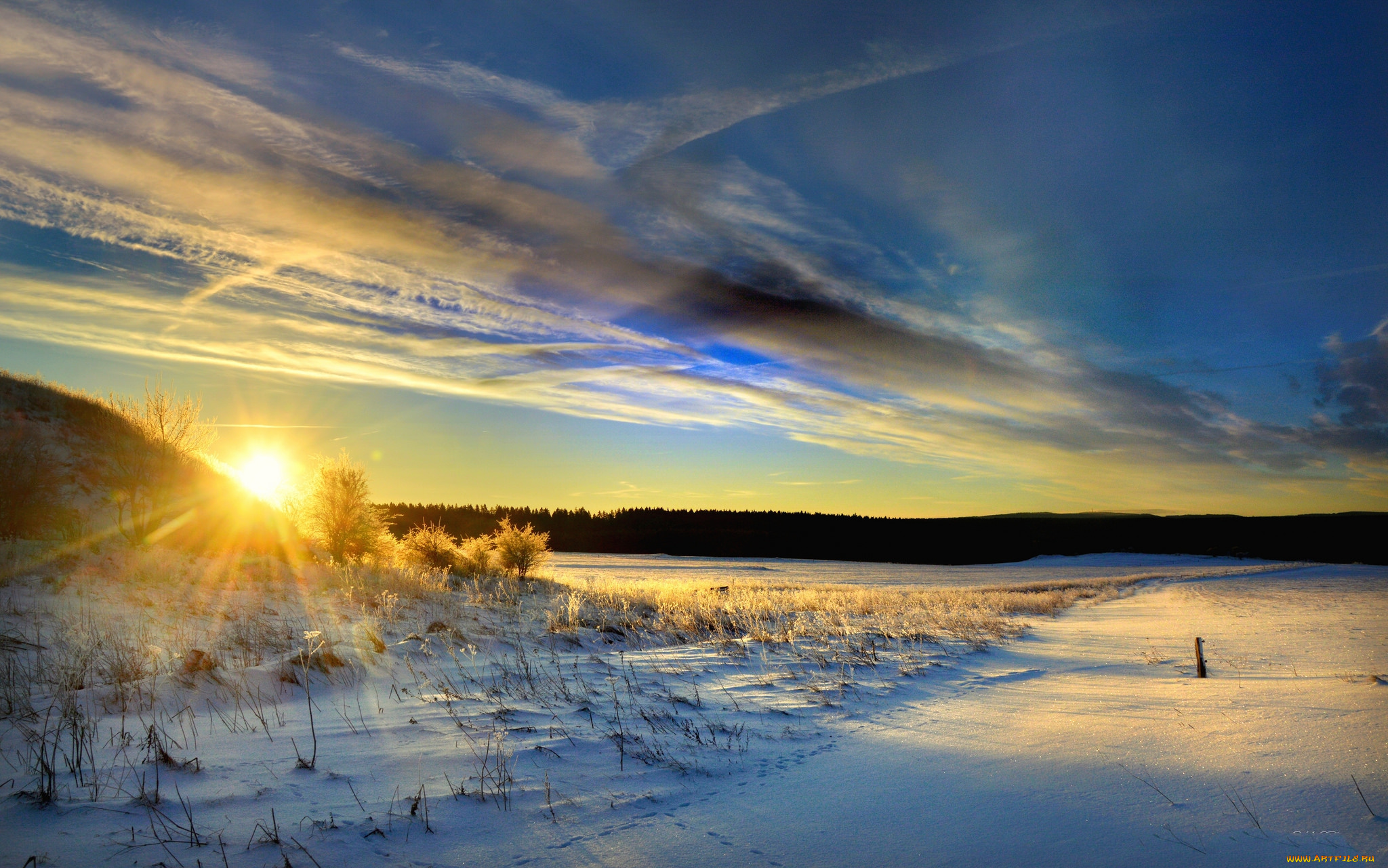 природа, зима, рассвет