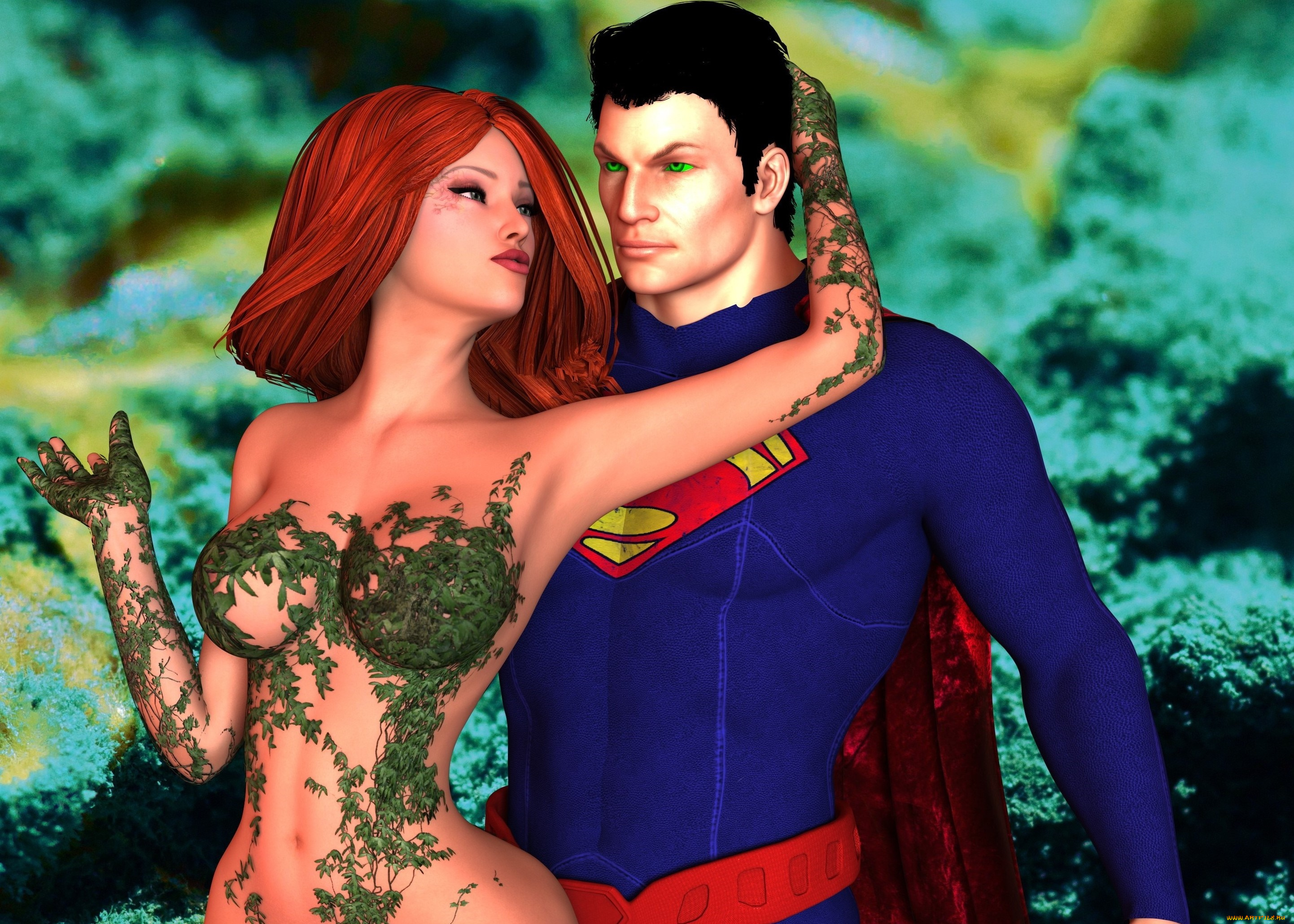 3д, графика, фантазия, , fantasy, девушка, взгляд, фон, рыжая, лесная