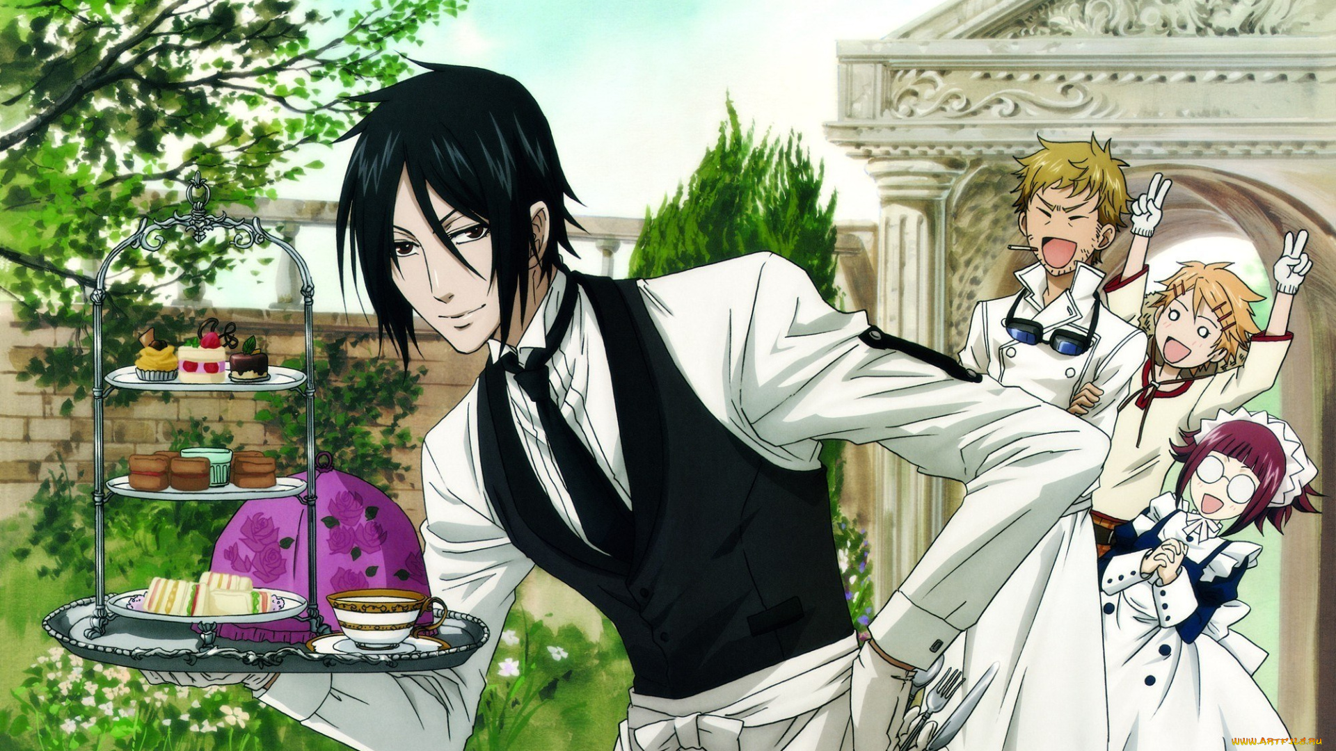 аниме, kuroshitsuji, парень, фон, взгляд