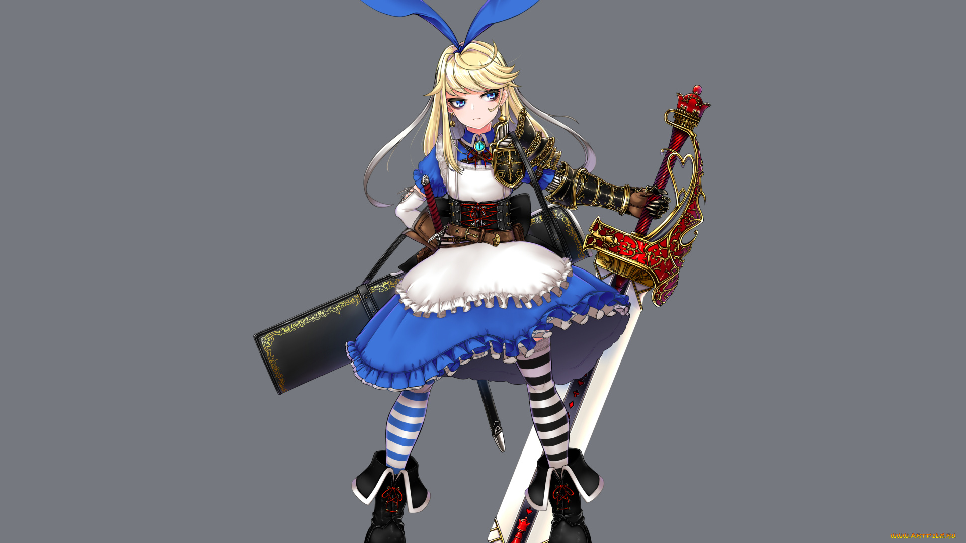 аниме, оружие, , техника, , технологии, девушка, фон, взгляд