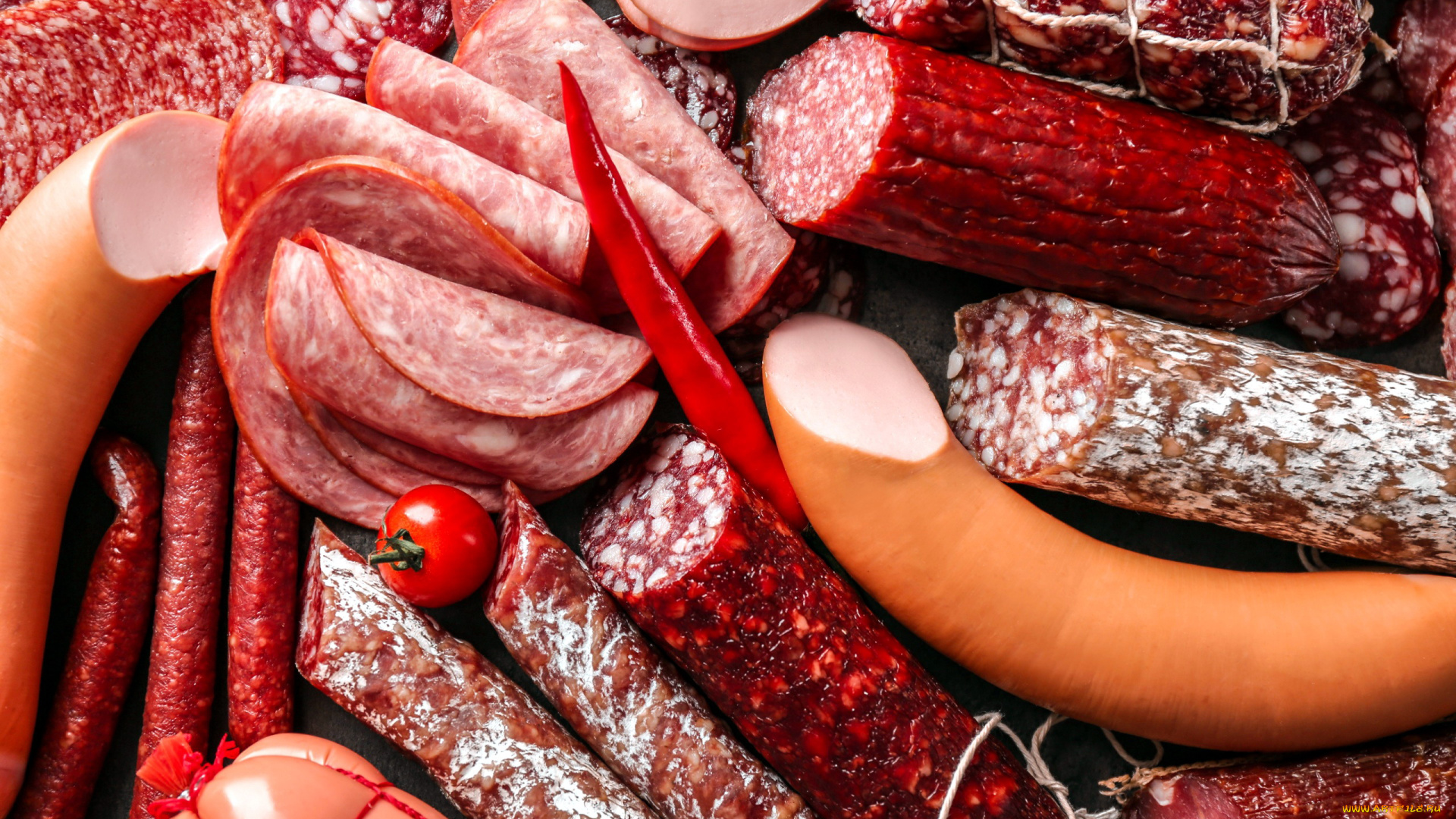 еда, колбасные, изделия, колбаса, ассорти, перец