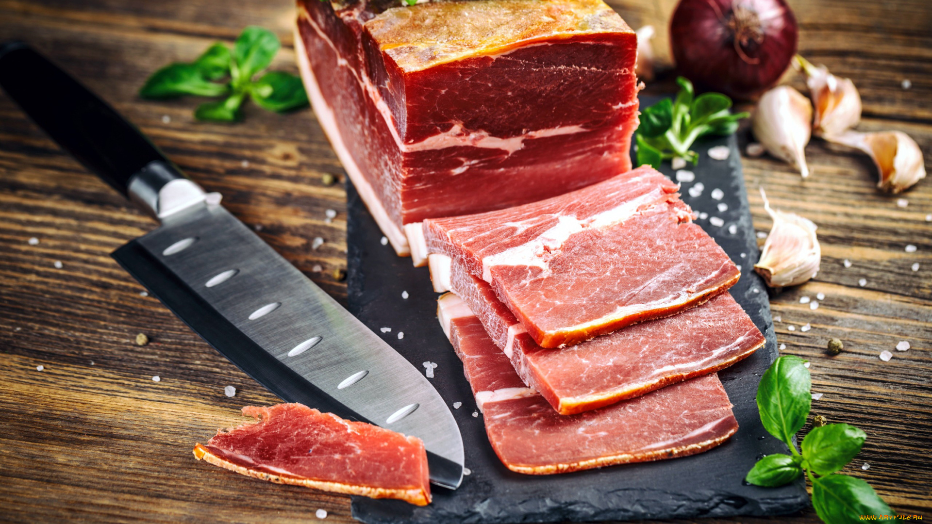 еда, колбасные, изделия, ветчина, соль, перец, нож