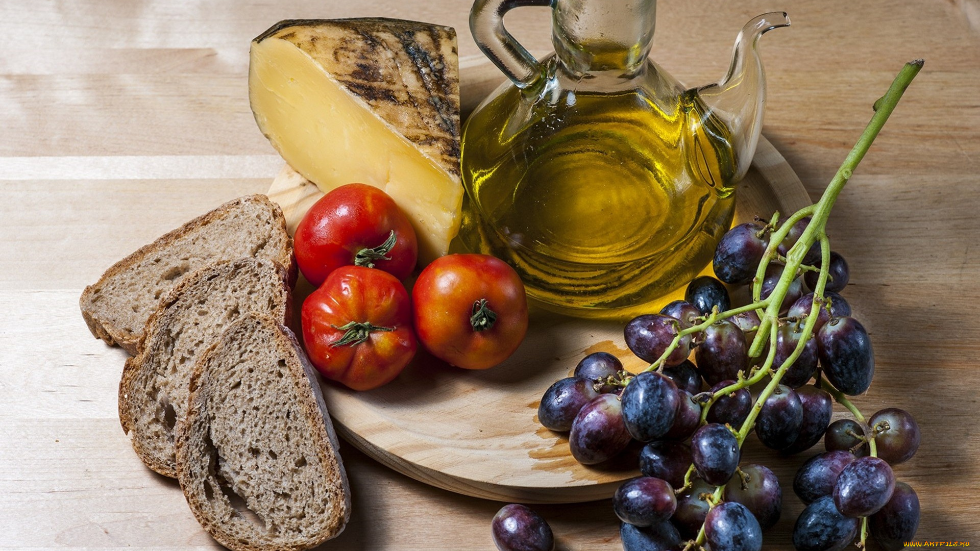 еда, натюрморт, снедь, хлеб, томаты, помидоры