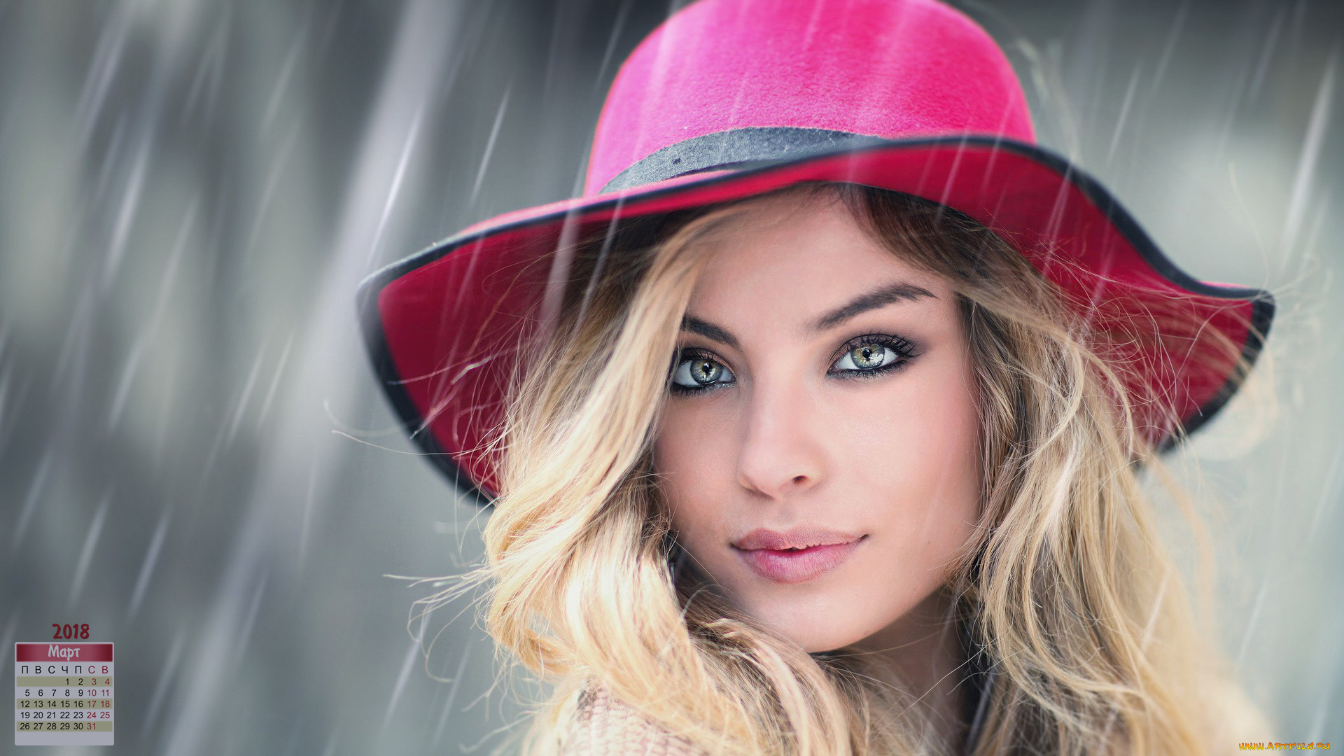 календари, девушки, шляпа, 2018, взгляд