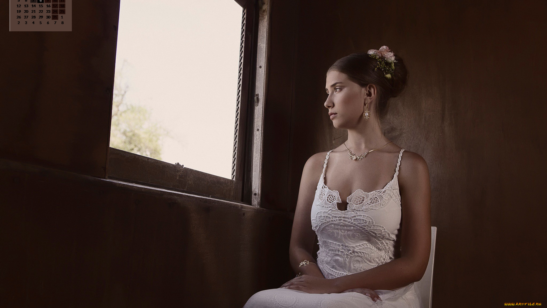 календари, девушки, украшения, окно, взгляд, 2018
