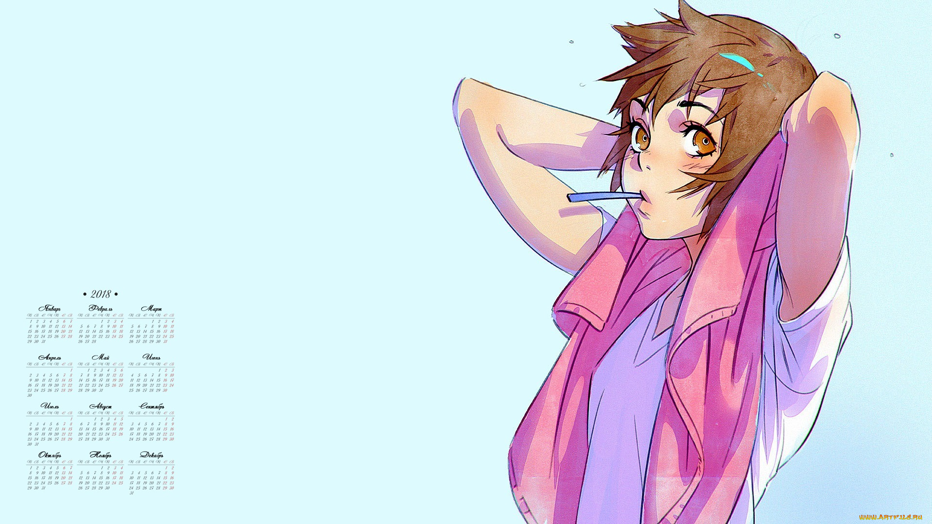 календари, рисованные, , векторная, графика, взгляд, 2018, девушка