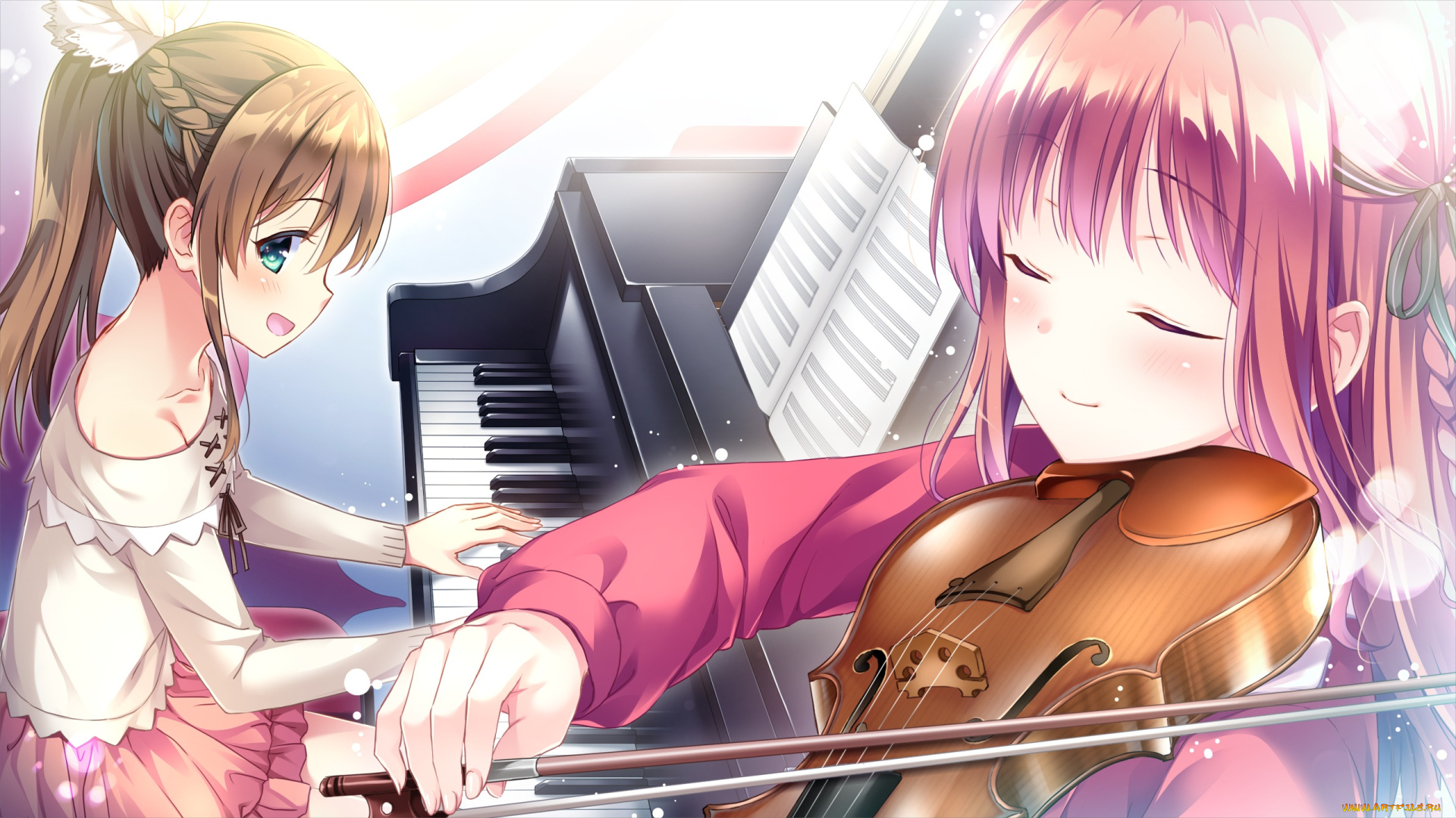 omoi, o, sasageru, otome, no, melody, аниме, взгляд, девушка, фон