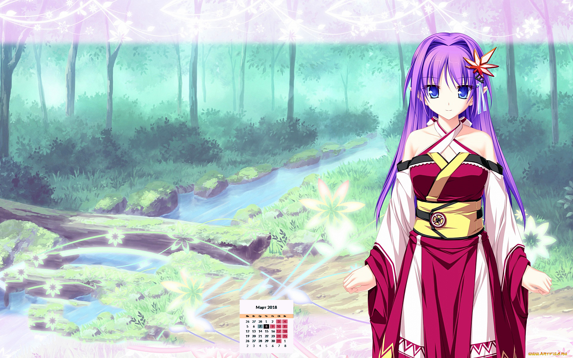 календари, аниме, девушка, взгляд, 2018