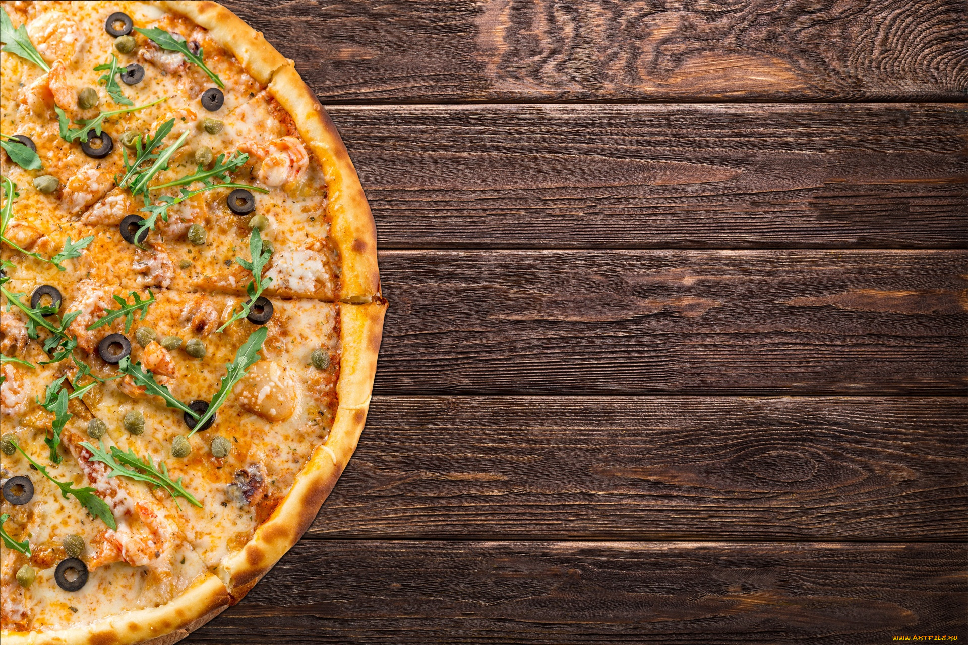 еда, пицца, зелень, маслины