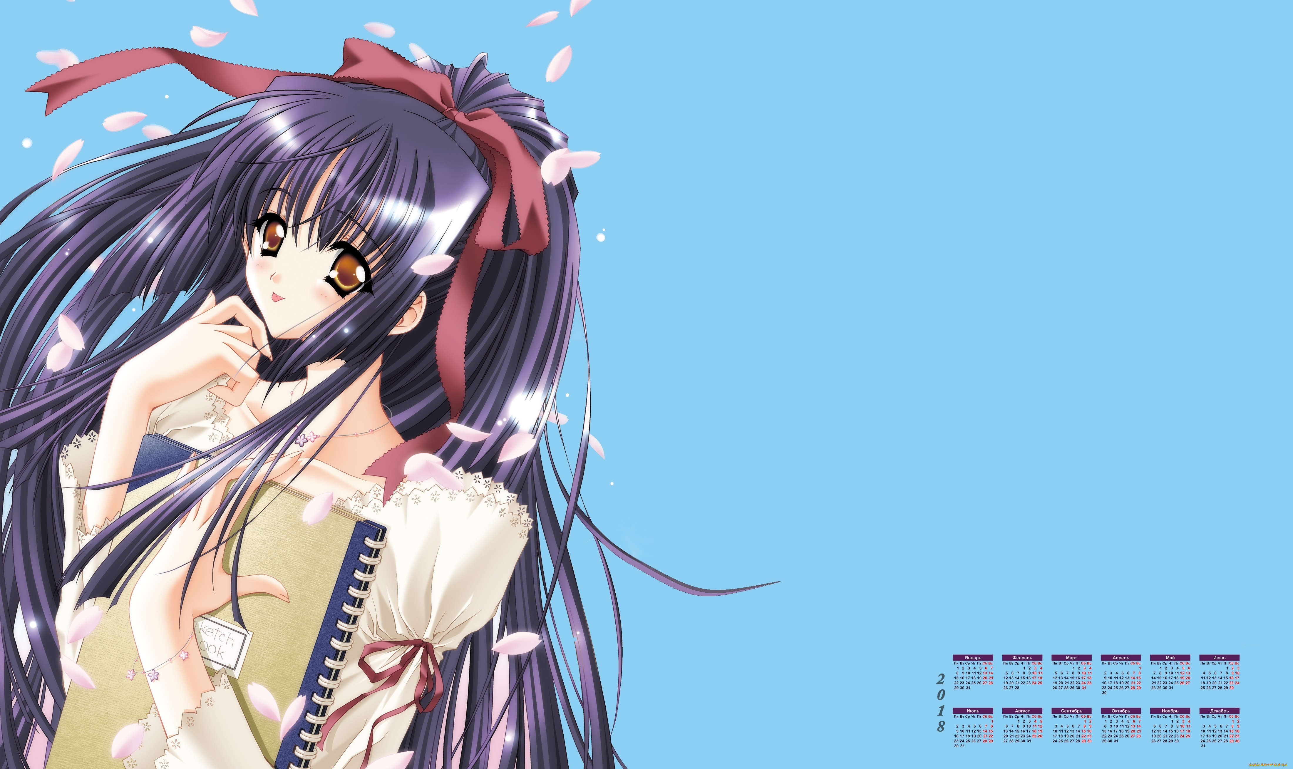 календари, аниме, взгляд, девушка, 2018