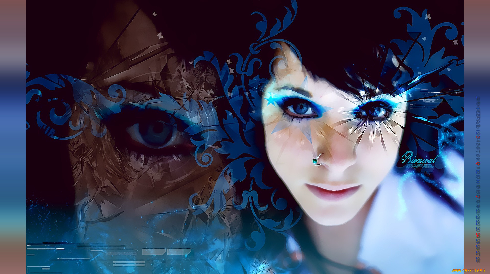 календари, фэнтези, образ, лицо, девушка, взгляд, пирсинг