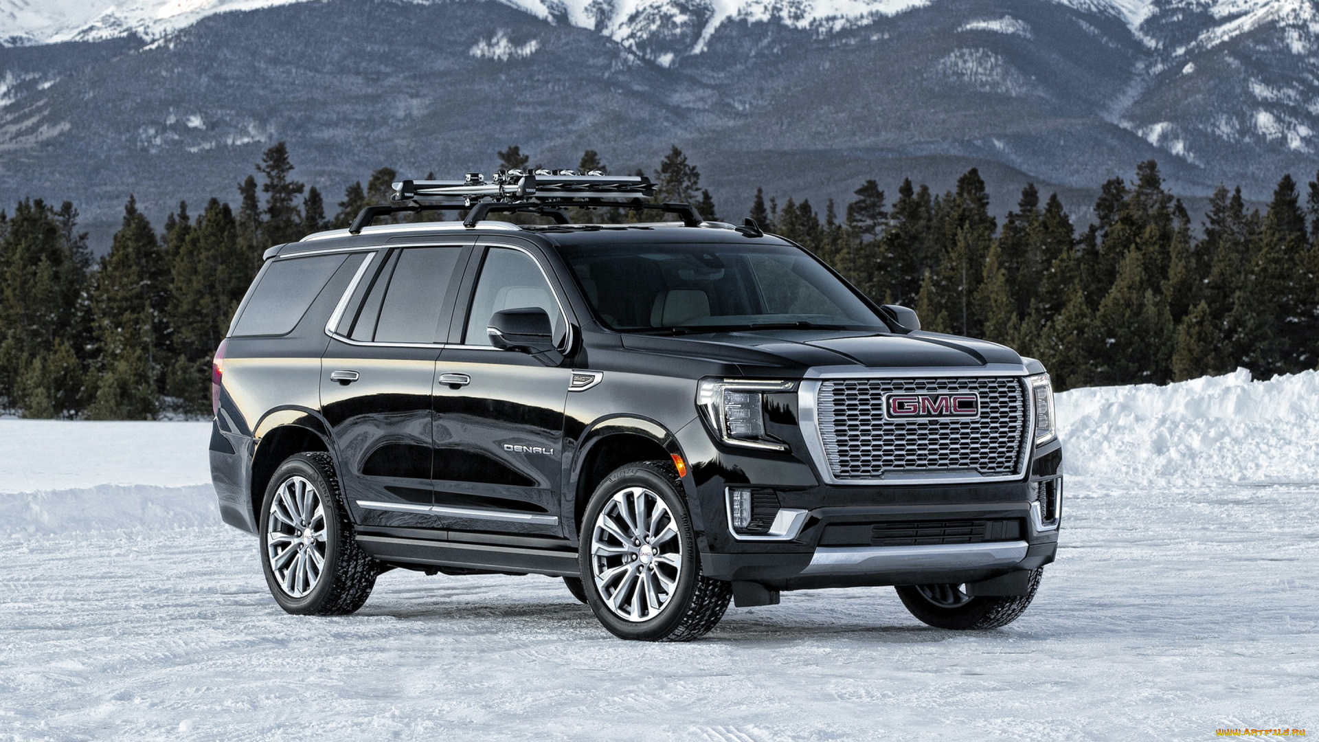 2021, gmc, yukon, denali, автомобили, gm-gmc, снег, зима, роскошный, внедорожник, черный, американские, gmc, yukon, denali, 2021, новый, автомобиль