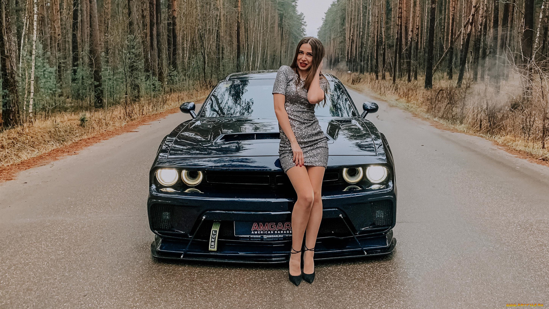 автомобили, -авто, с, девушками, dodge, challenger