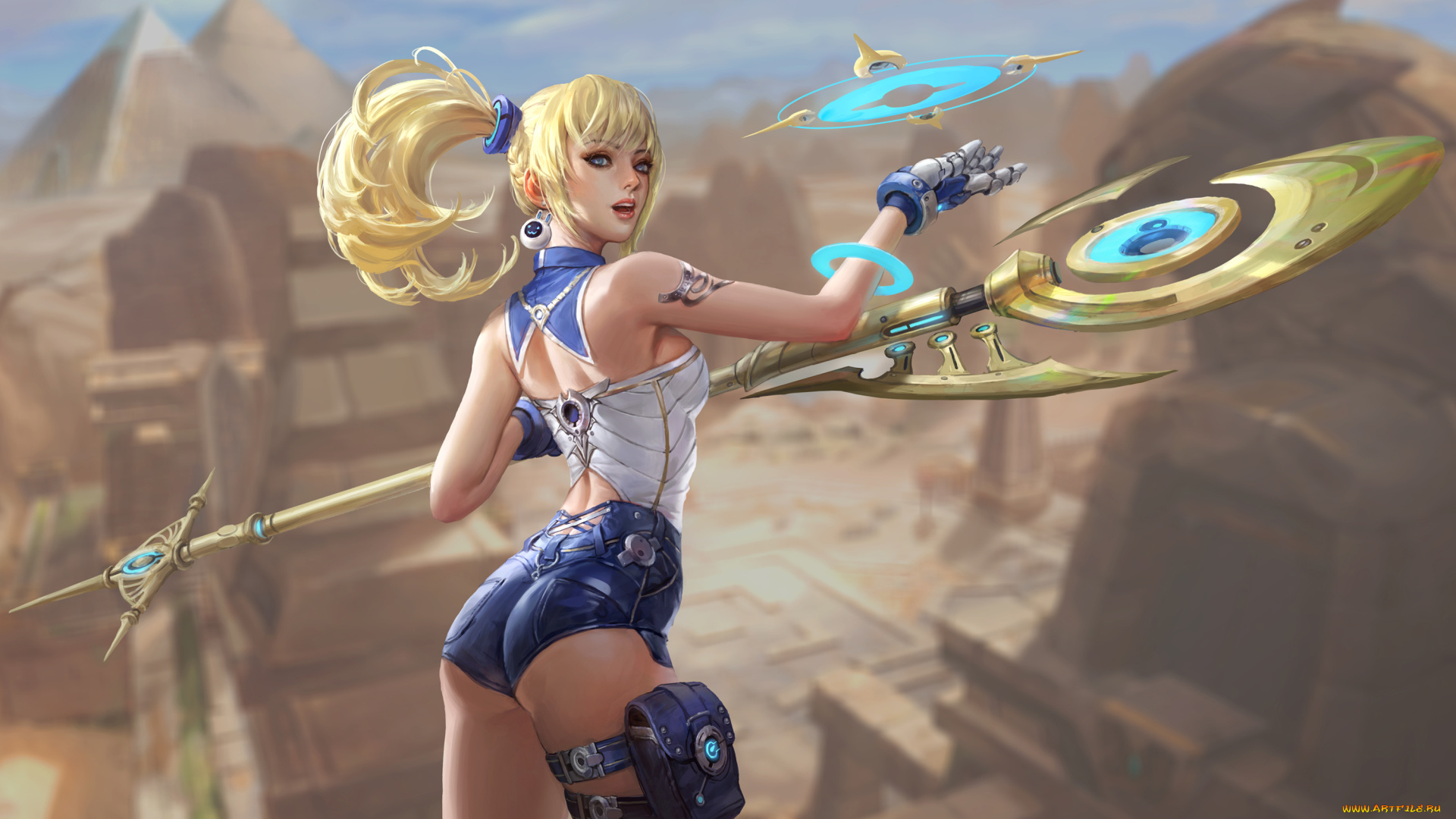 фэнтези, девушки, оружие, посох, девушка, хвостики