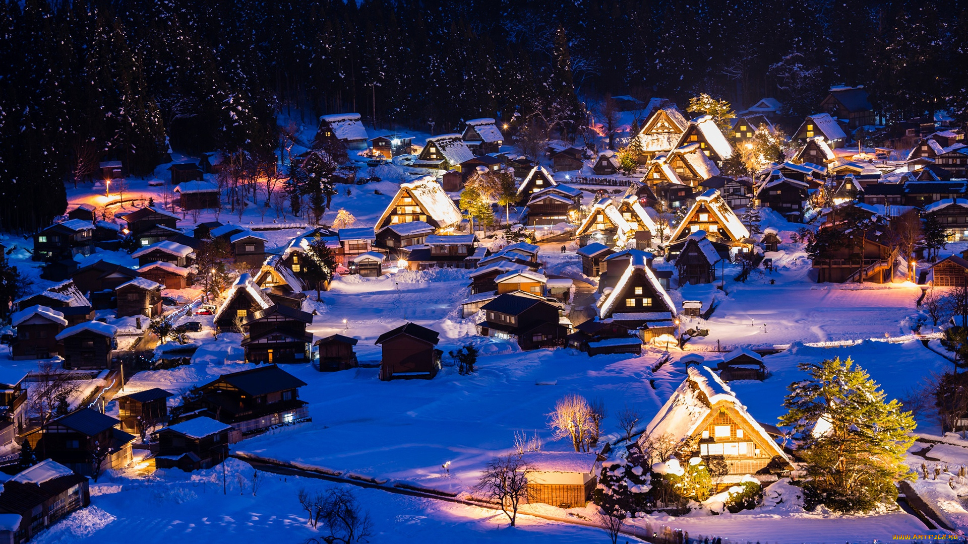 города, -, пейзажи, япония, гокаяма