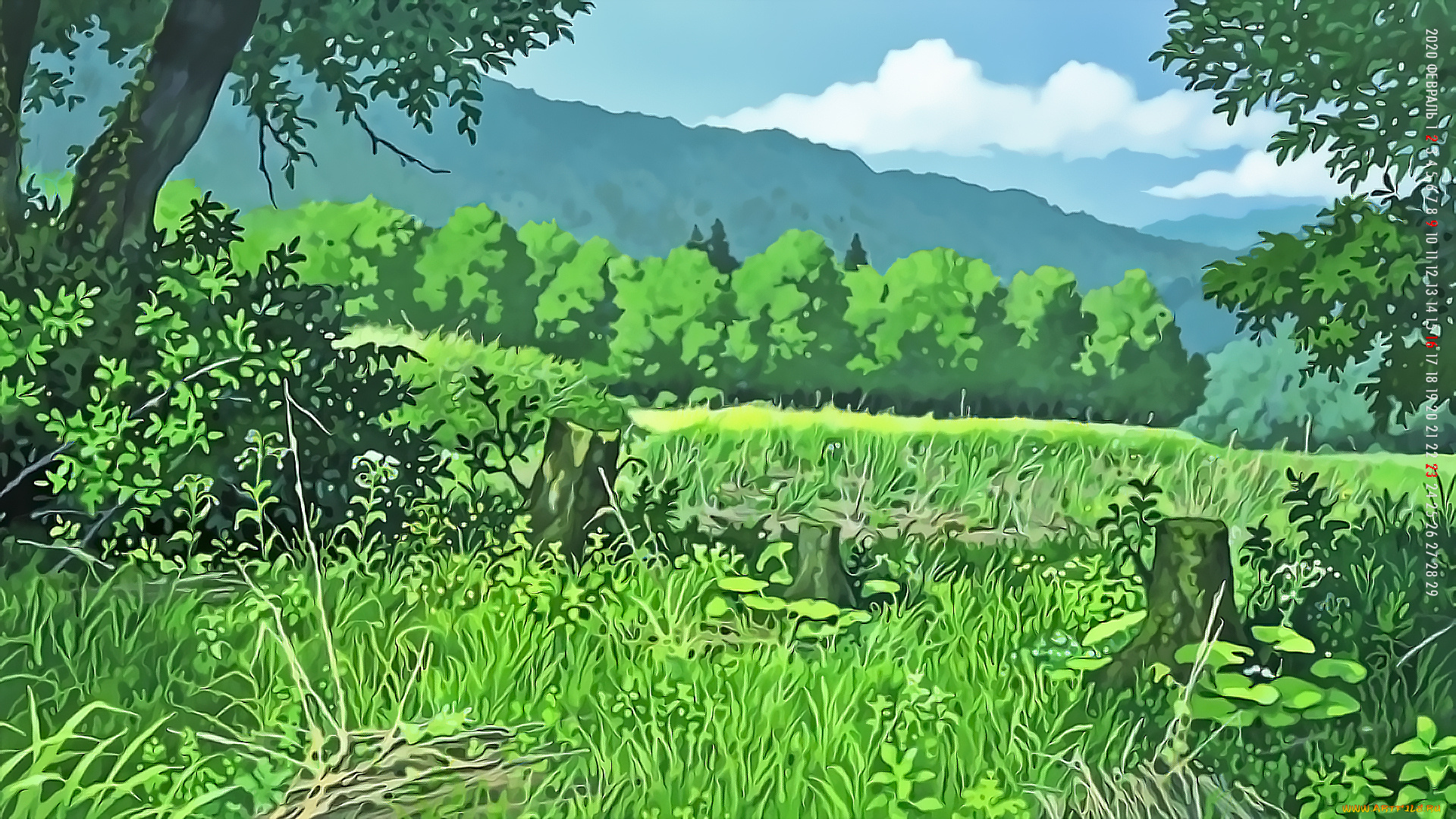 календари, аниме, 2020, деревья, день, calendar, зеленый, природа, трава, растение