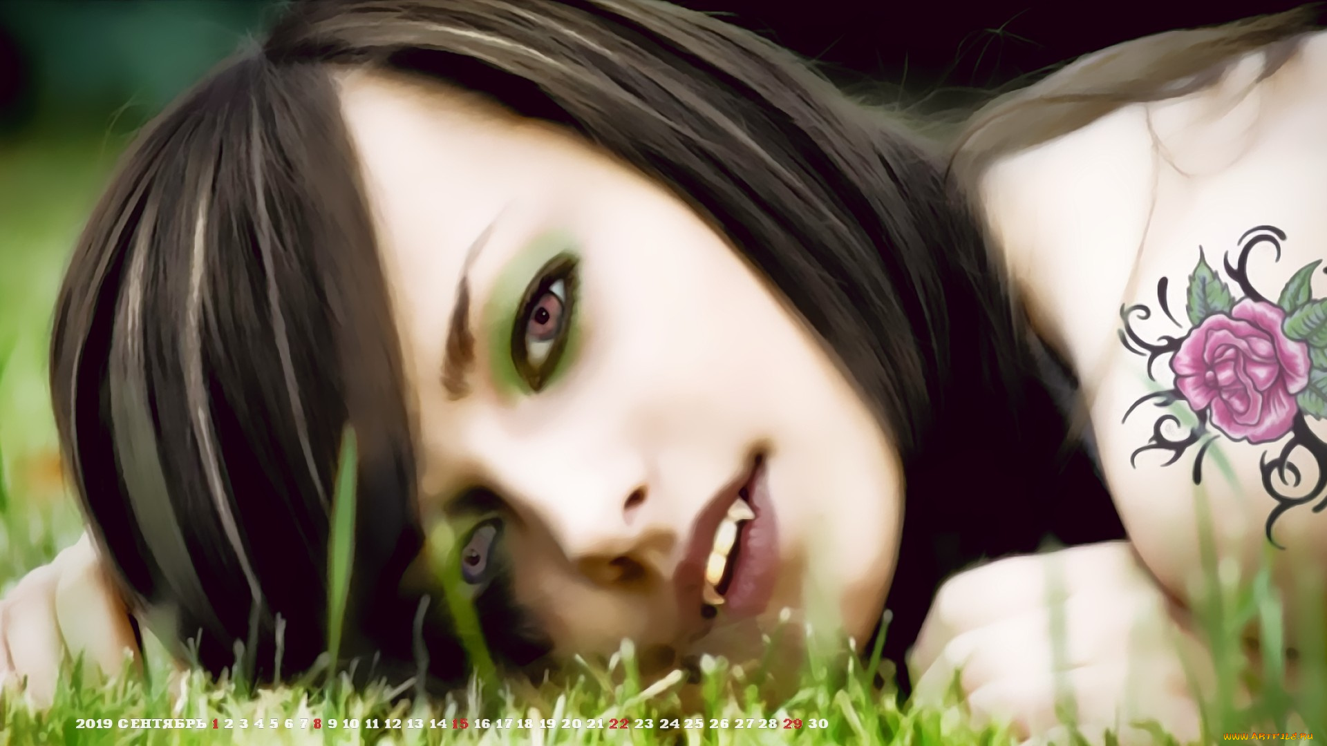 календари, фэнтези, роза, девушка, вампир, лицо, 2019, calendar, тату
