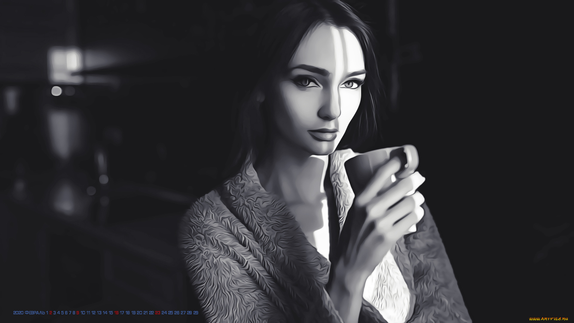 календари, компьютерный, дизайн, calendar, женщина, девушка, кружка, 2020, взгляд