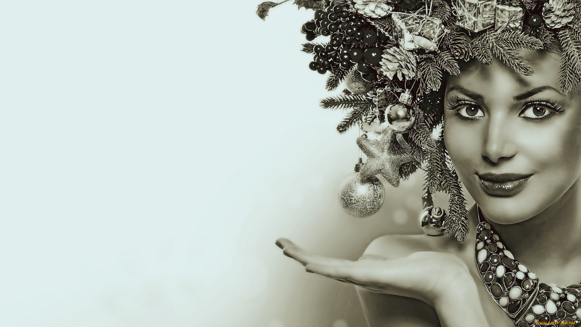 календари, компьютерный, дизайн, лицо, calendar, взгляд, украшение, девушка, праздник, венок, 2019