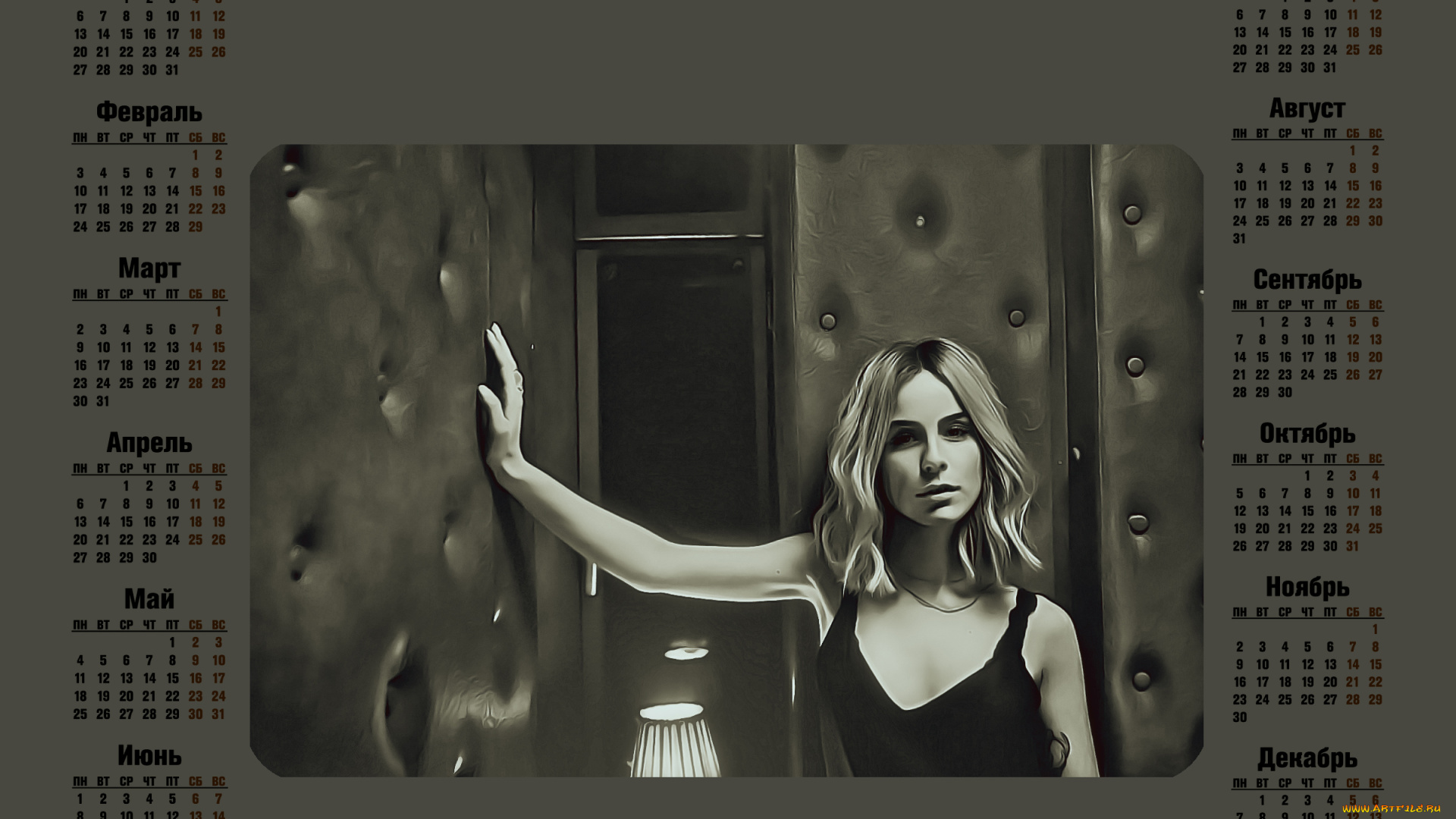 календари, компьютерный, дизайн, взгляд, девушка, calendar, 2020, женщина, помещение