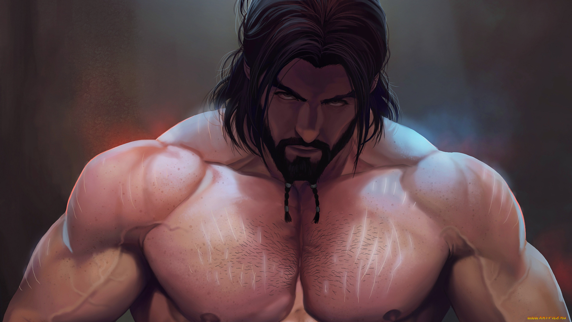 рисованное, люди, шрамы, торс, борода, мужчина